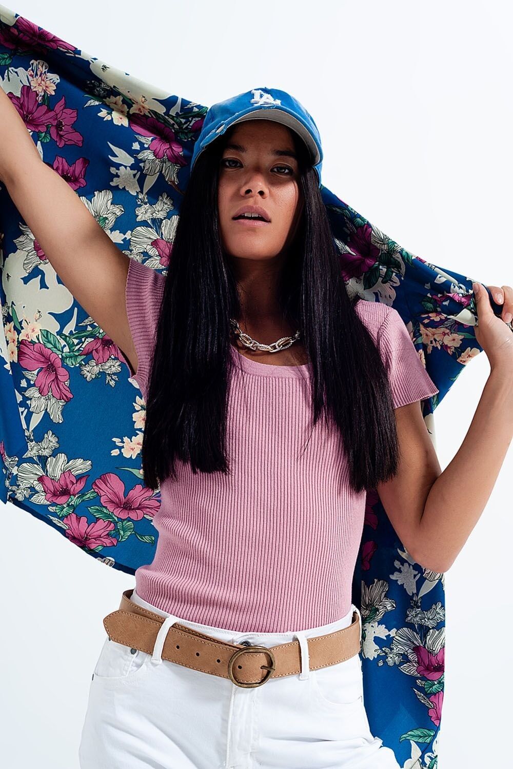 Strickpullover mit Rundhalsausschnitt in Pink