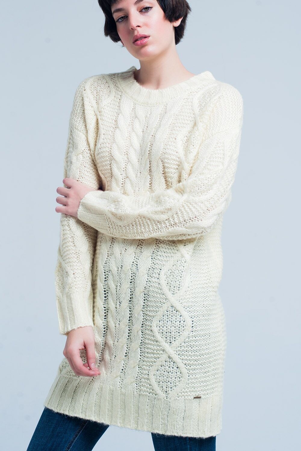 Gelbes Minikleid mit Zopfmuster