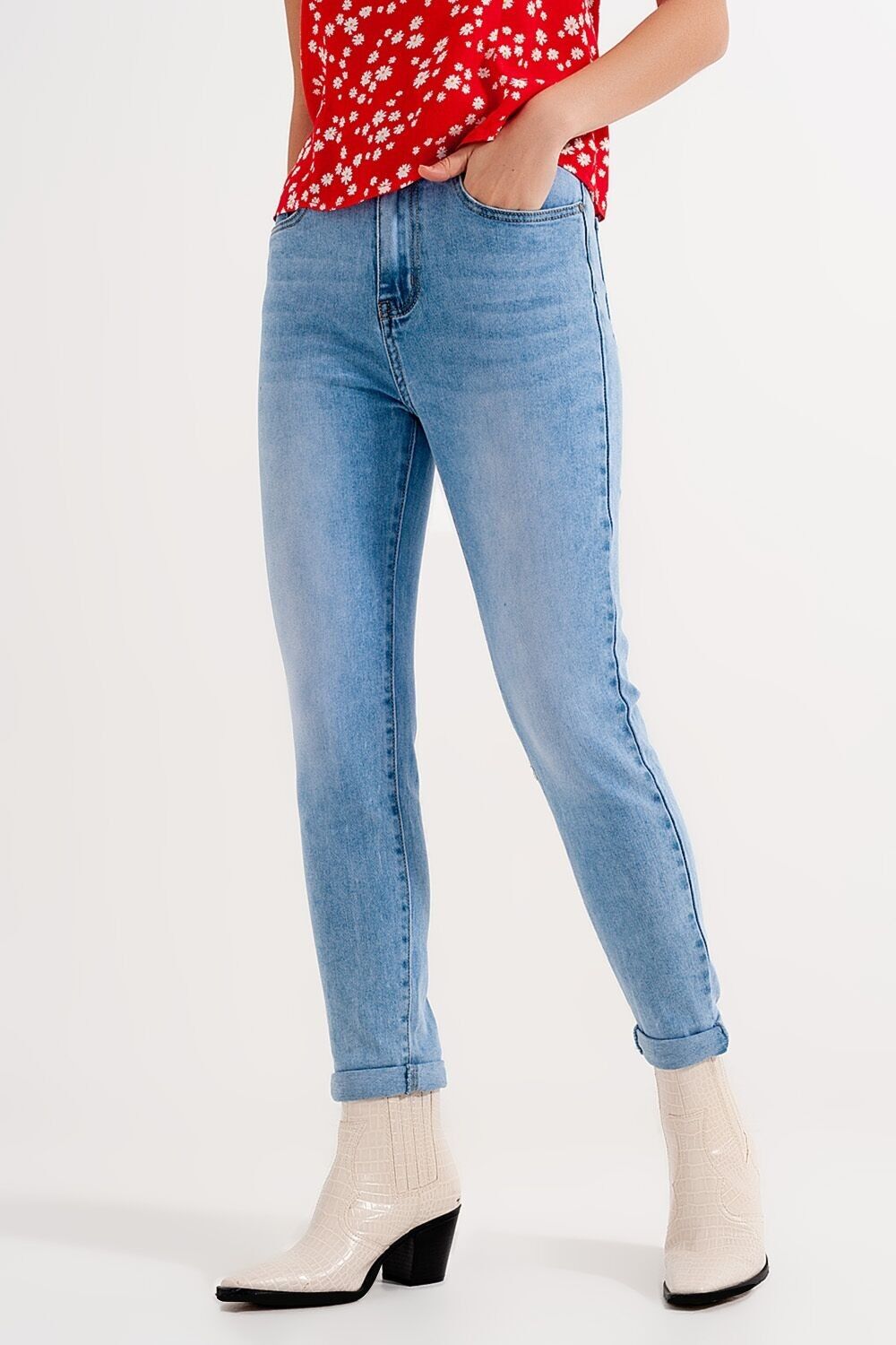 Skinny Jeans mit hoher Taille in Hellblau