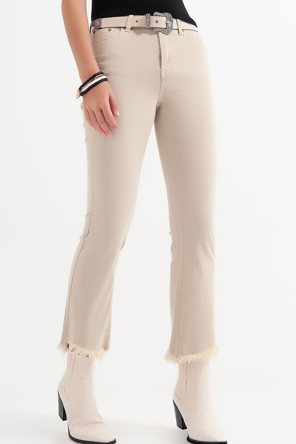 gerade Jeans in Beige mit weitem Knöchel