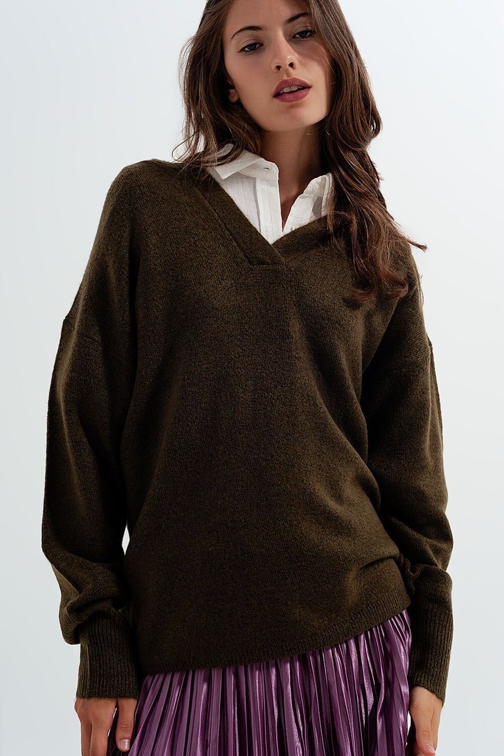 V neck hoodie jumper in green