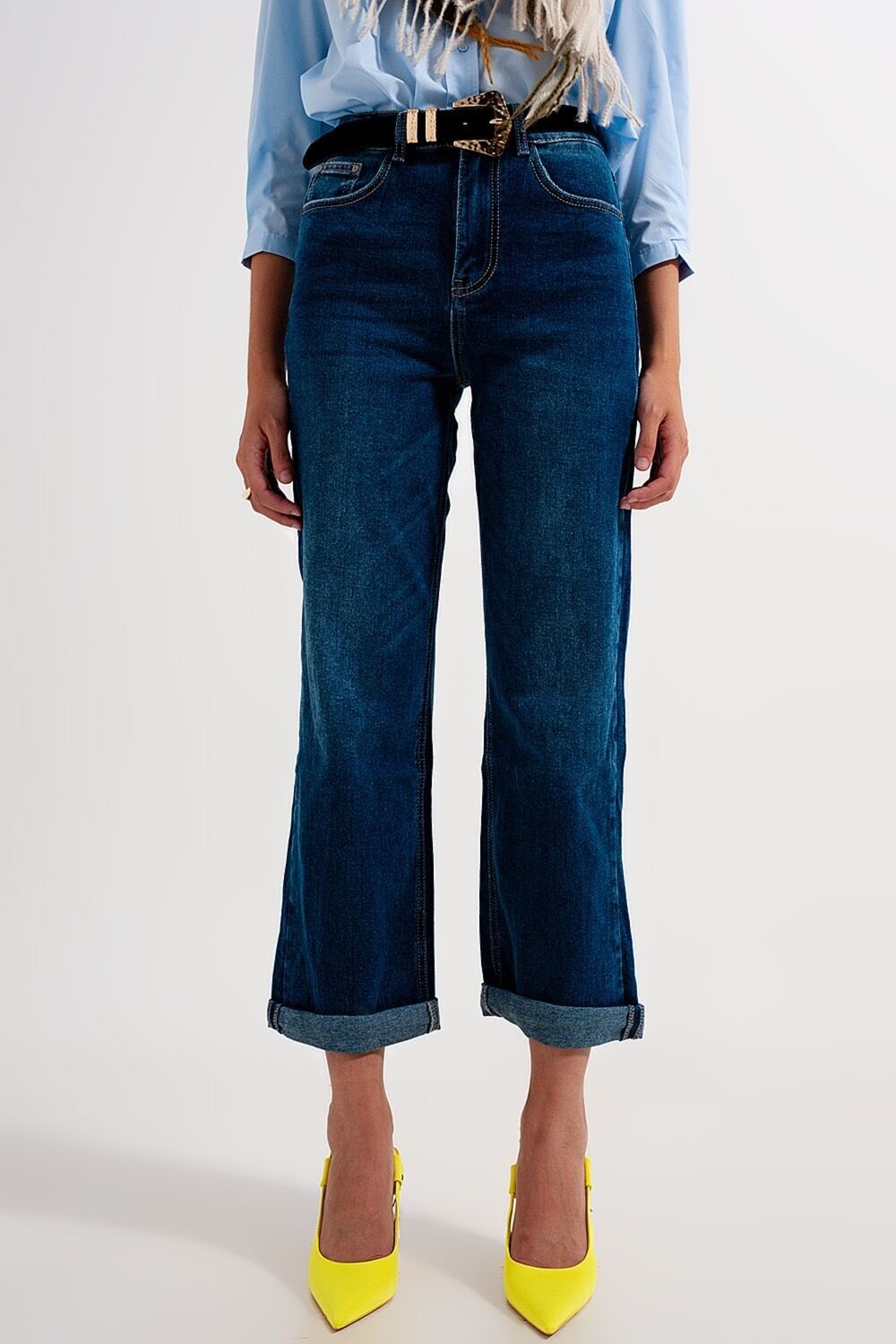 90s straight leg jean in mid wash blue