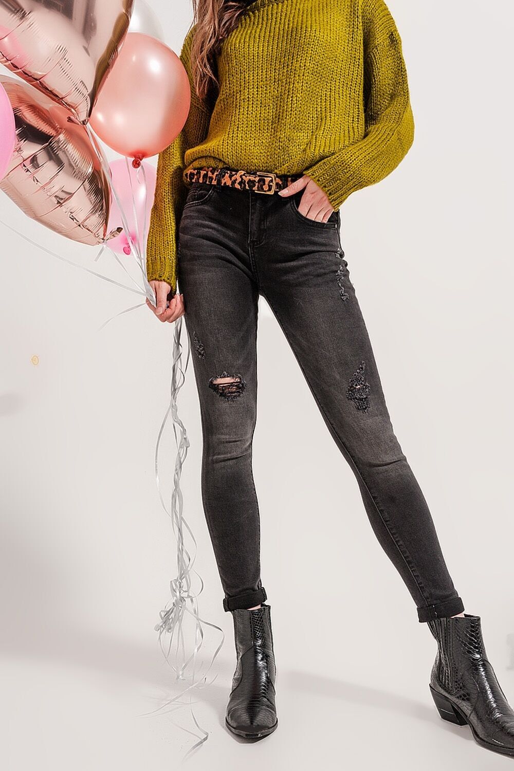 Skinny Jeans im Used-Look aus grauem Denim