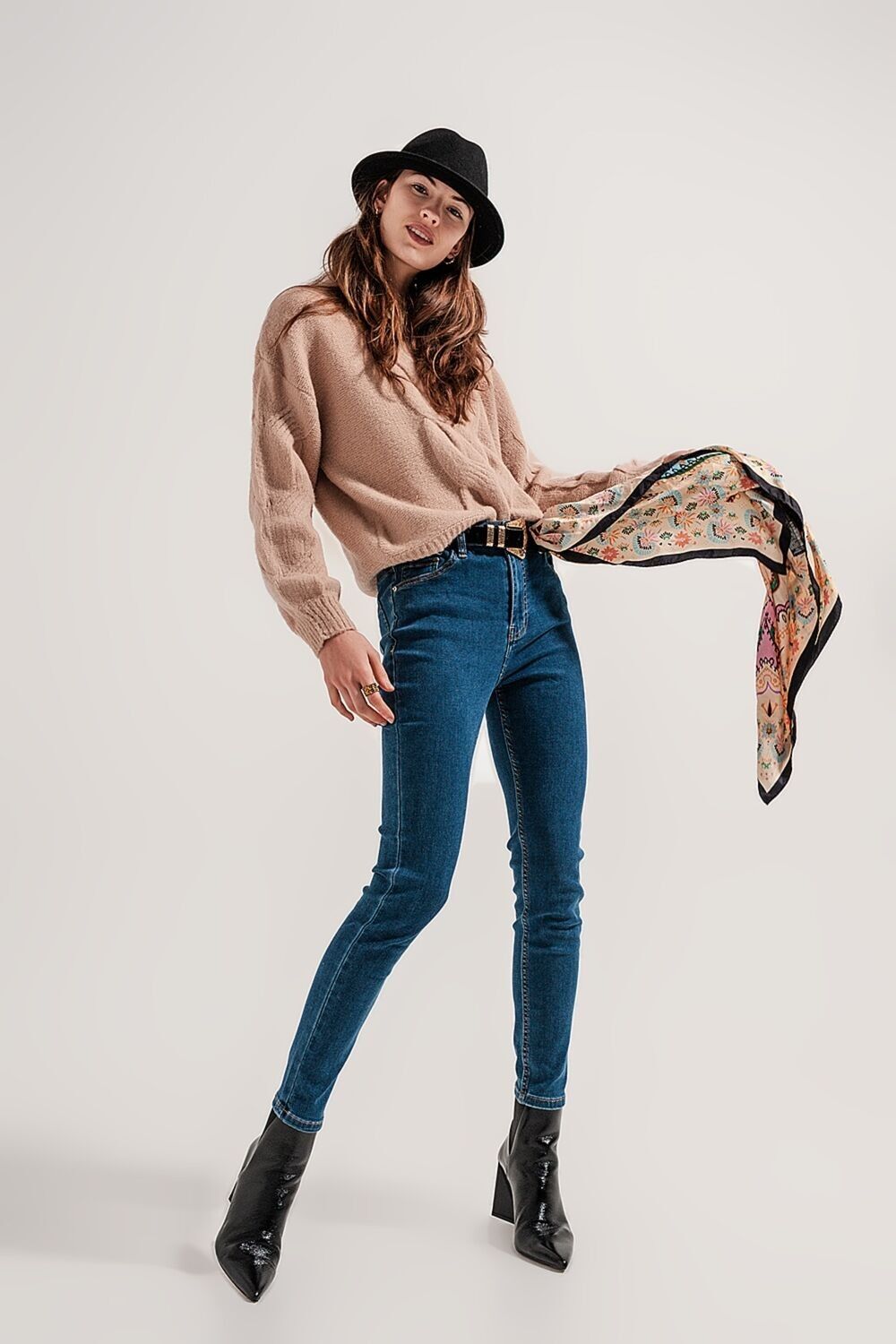 Super Skinny Jeans mit hoher Taille in Mittelblau