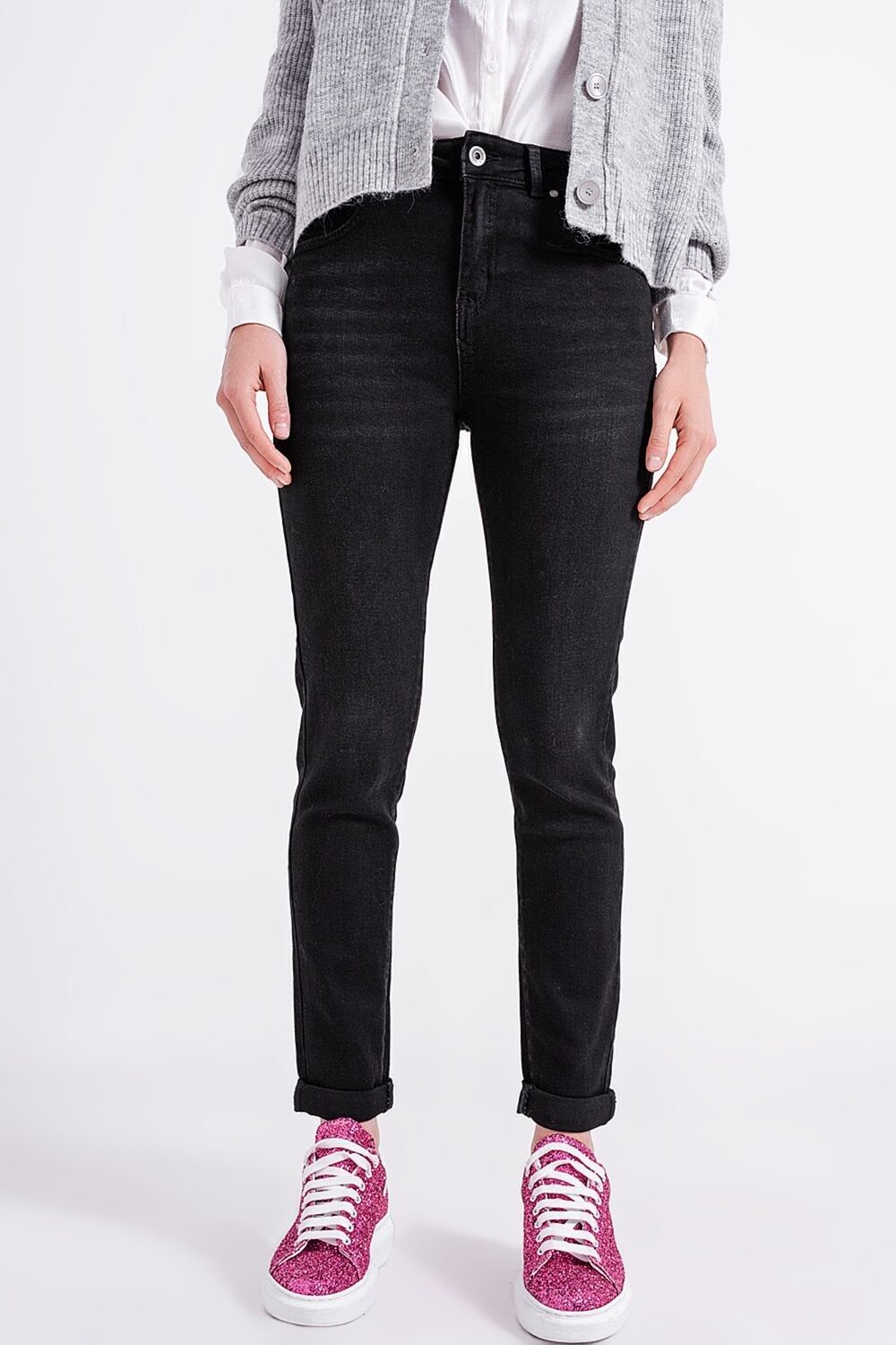 Super High Rise Skinny Leg Jeans in Schwarz