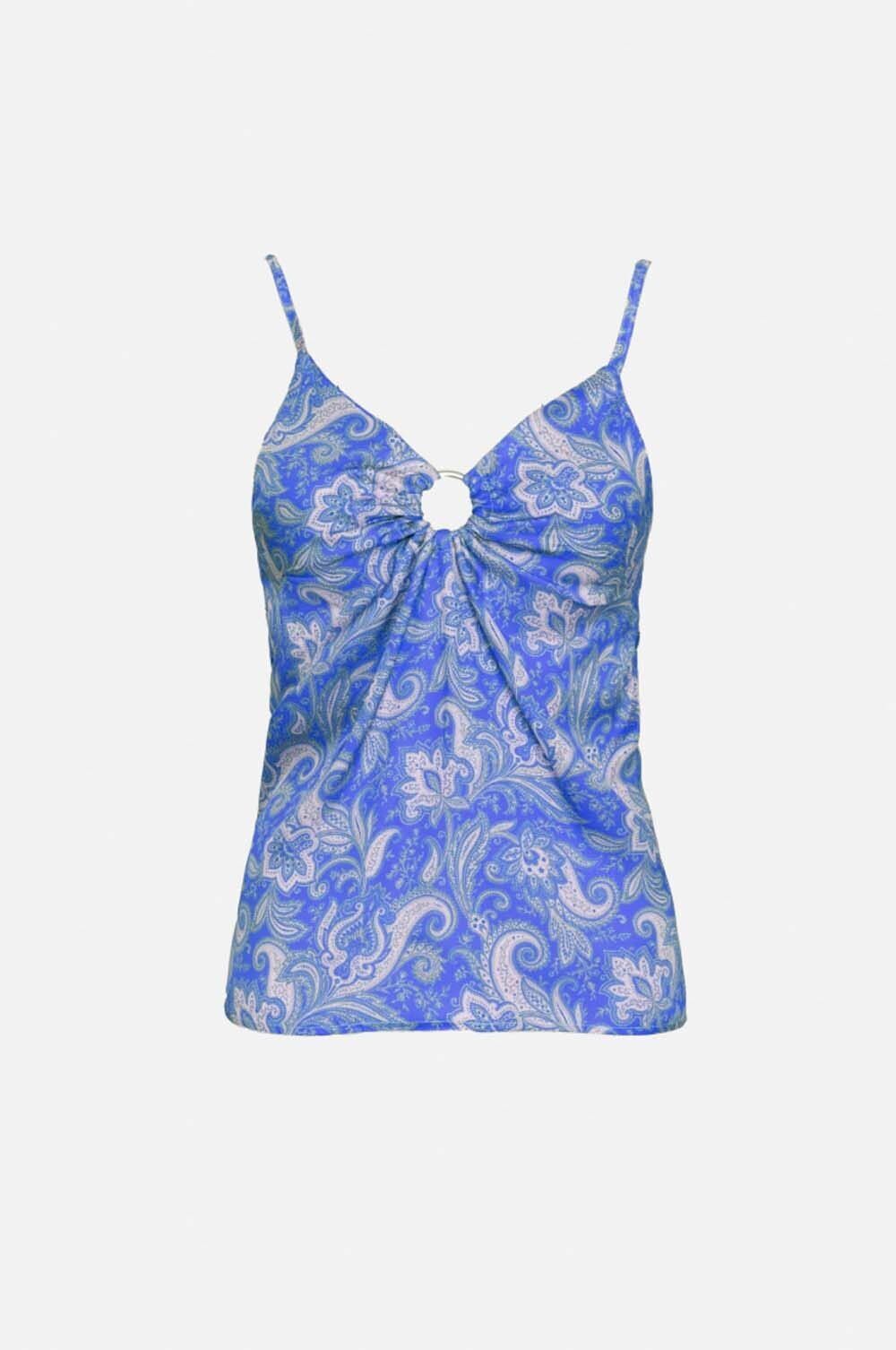 Satin-Top mit Paisley-Print in Blau