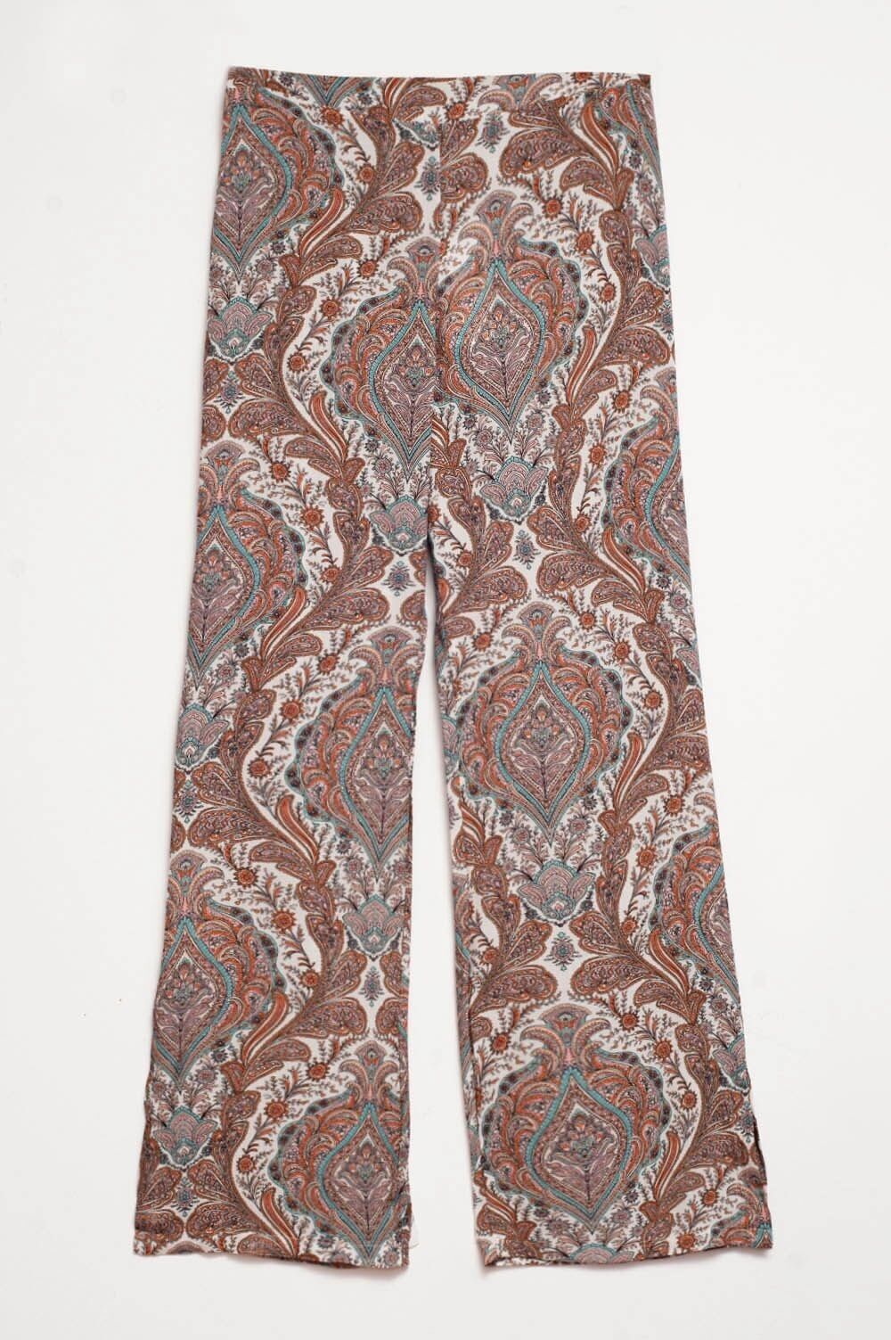 Hose mit weitem Bein und beigem Paisley-Print