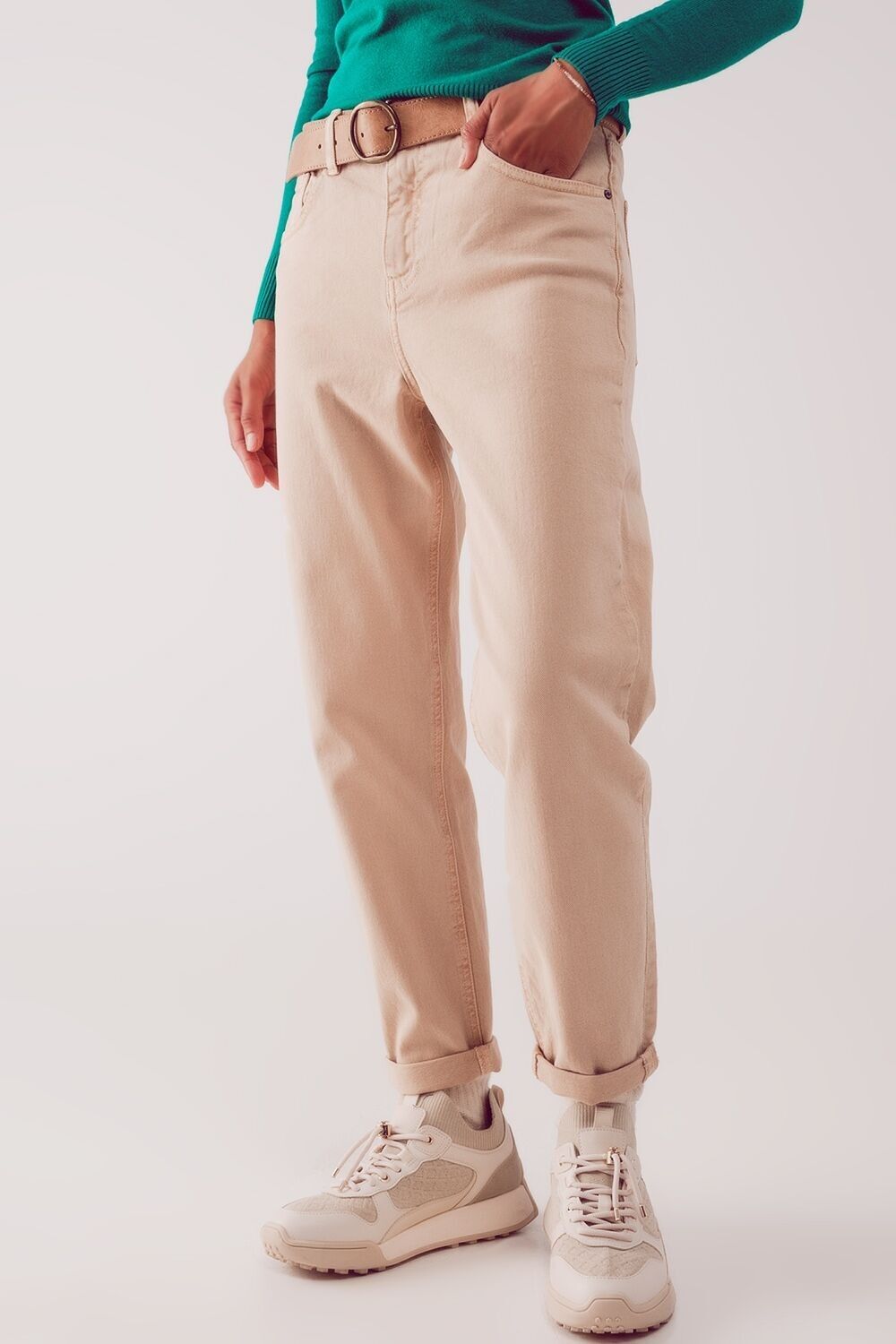 Slouchy-Jeans aus Baumwolle mit mittlerer Leibhöhe in BEIGE