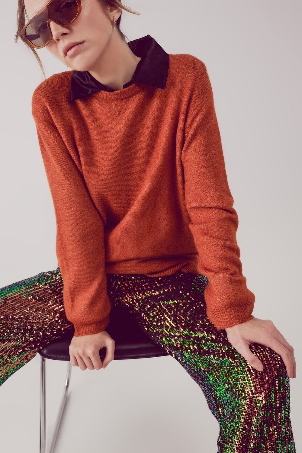 round neck oversized jumper dress in orange