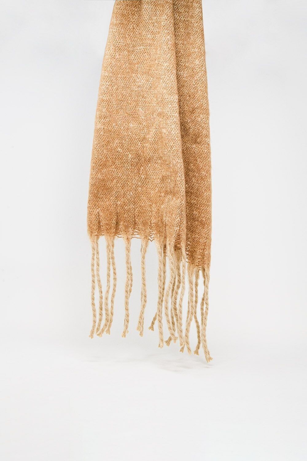 Fringed striped scarf in beige