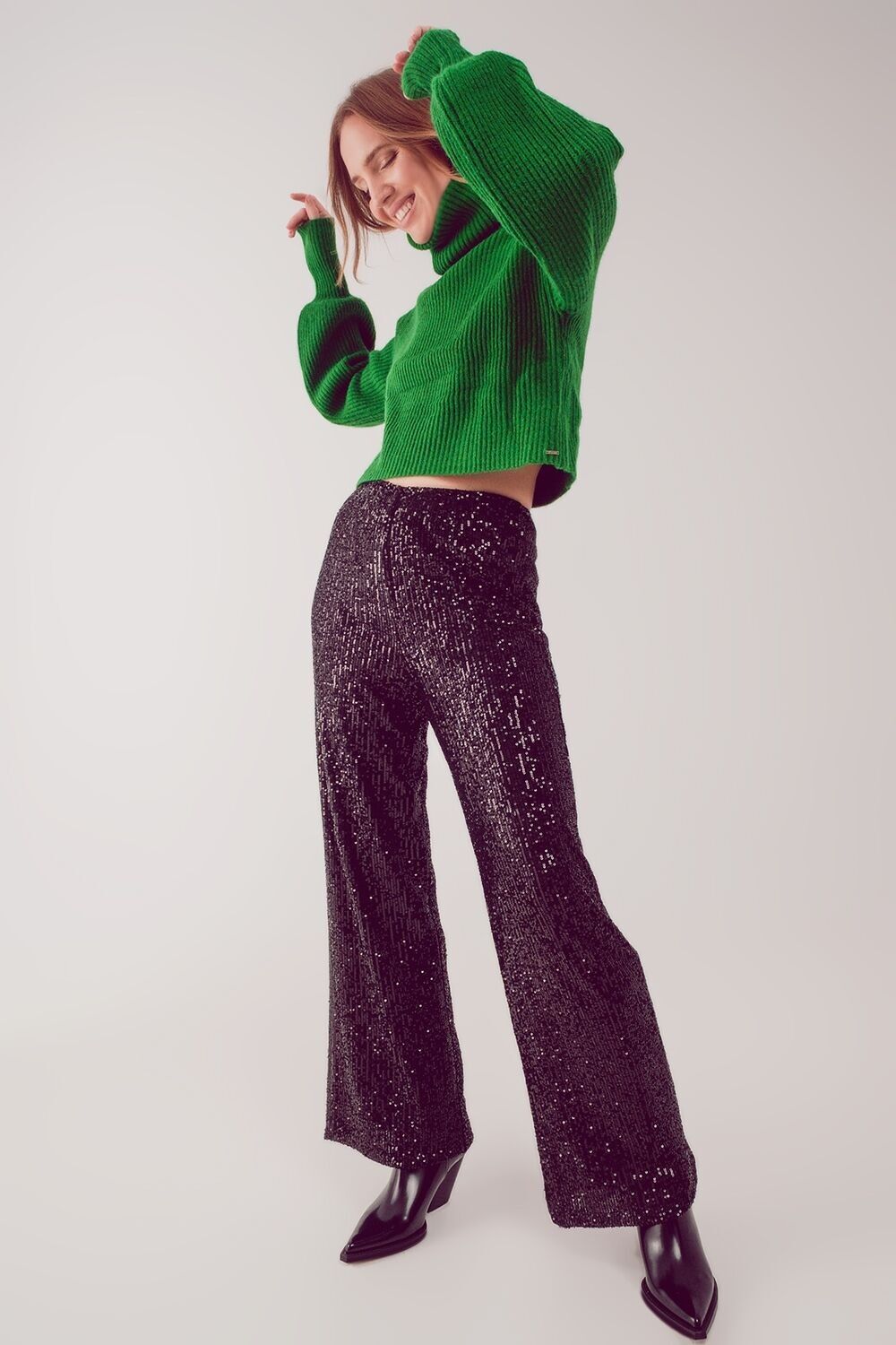 Sequin wide legs pants in black