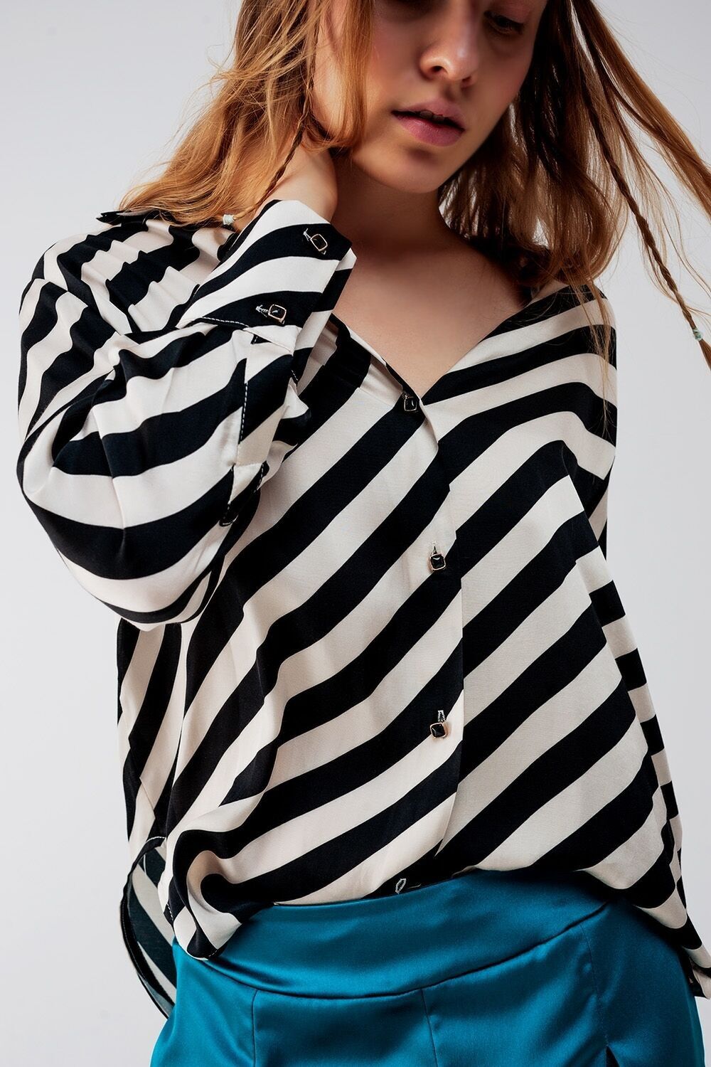 Button through oversized shirt in stripe