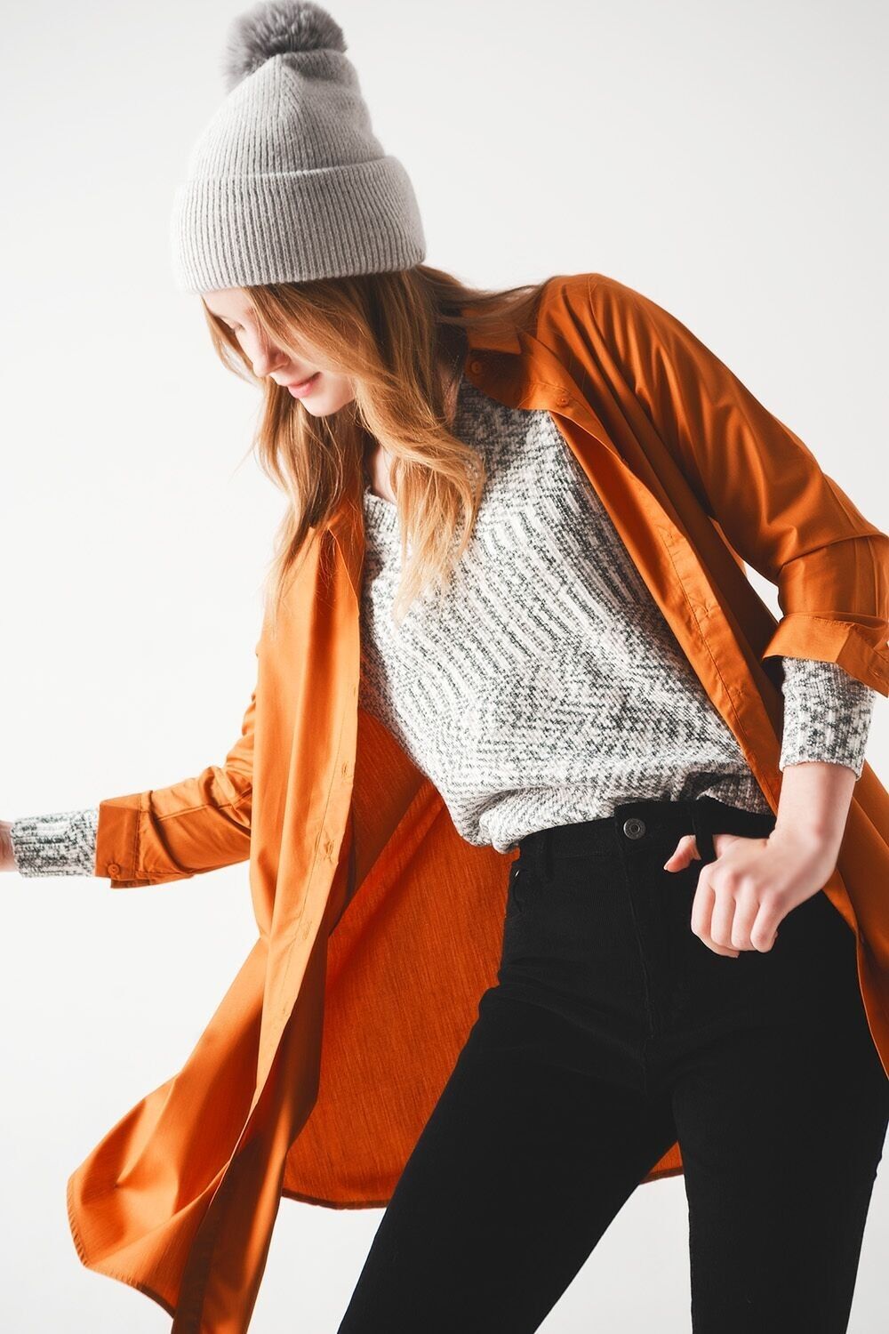 Oversized poplin shirt in rust