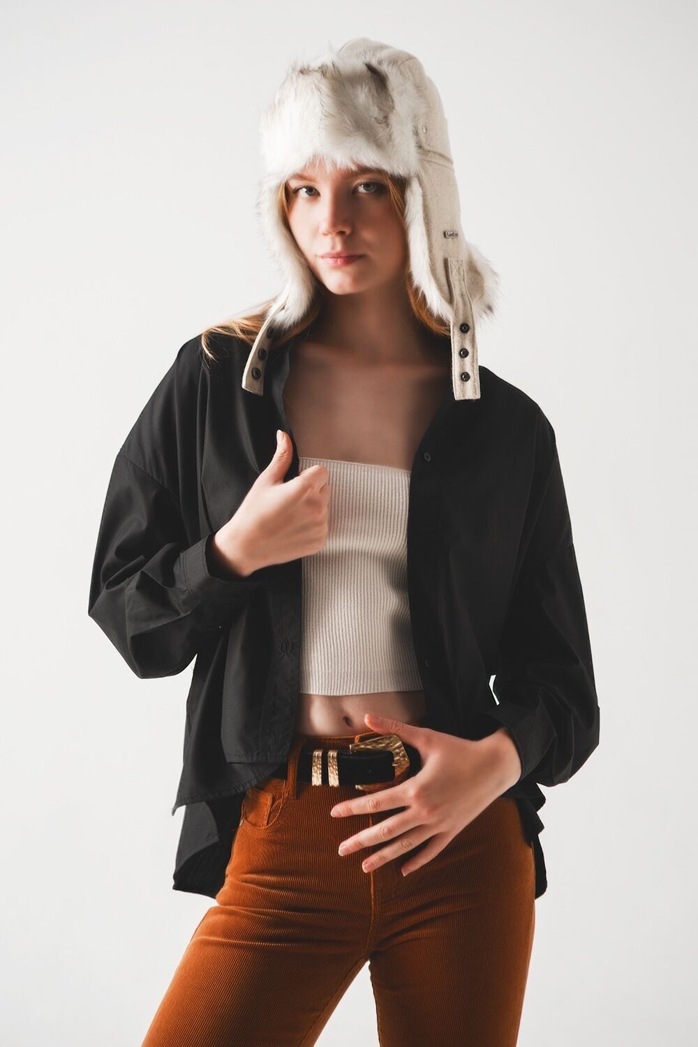 Oversize-Hemd aus Baumwollmischung in Schwarz