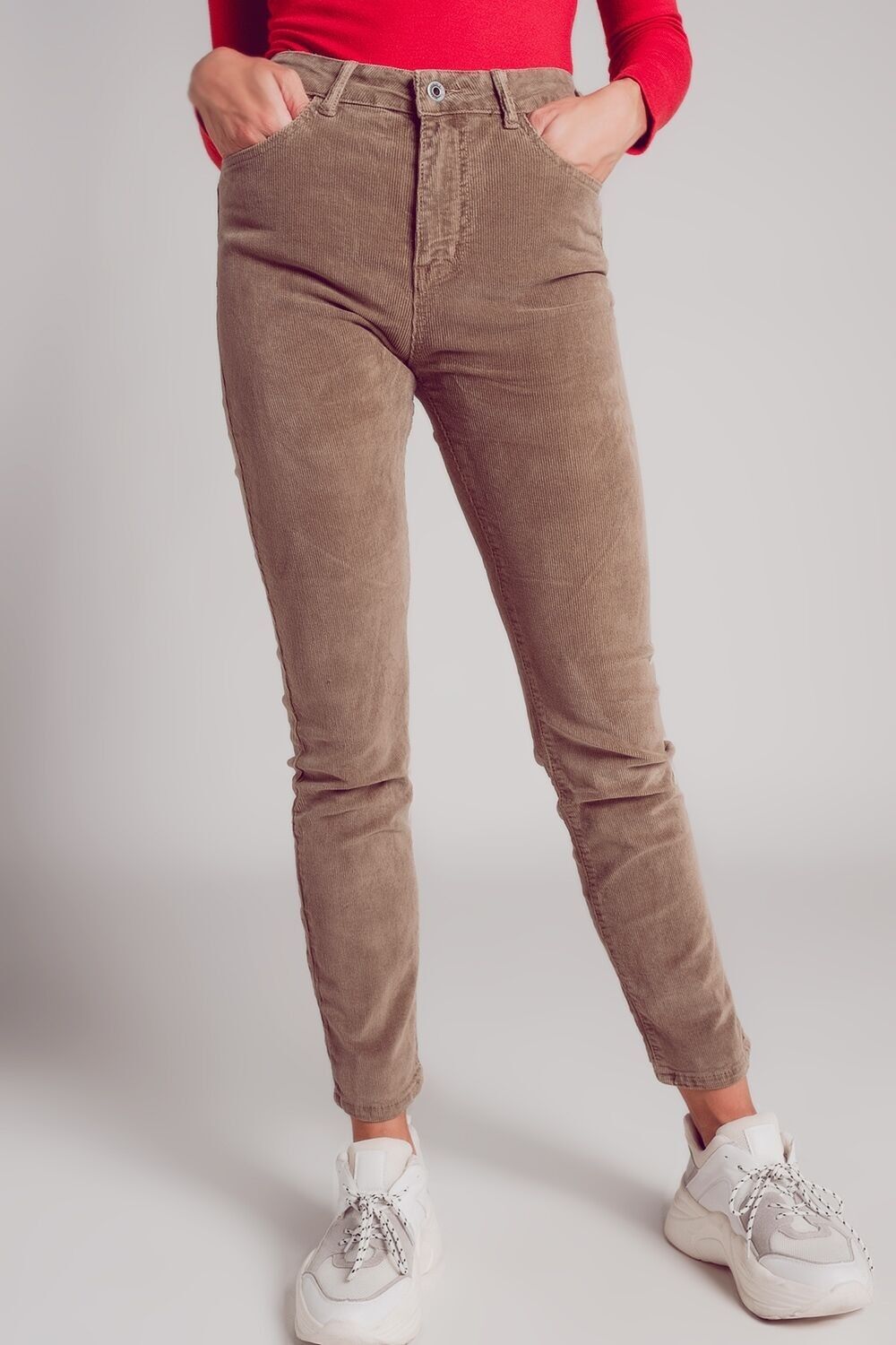 Skinny Cordhose aus Baumwolle in Beige
