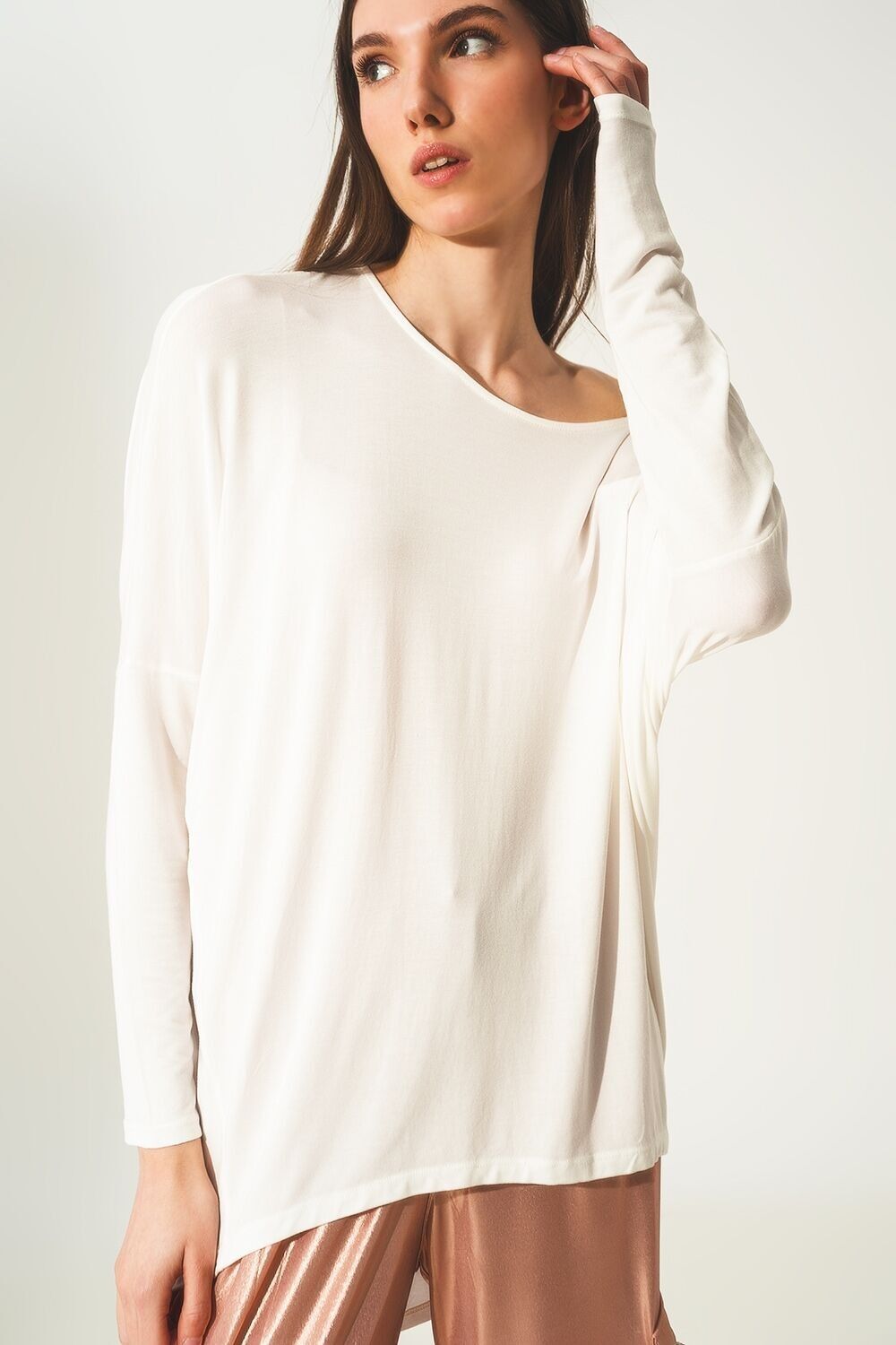 Langarm-Top in Modal-Creme-Farbe