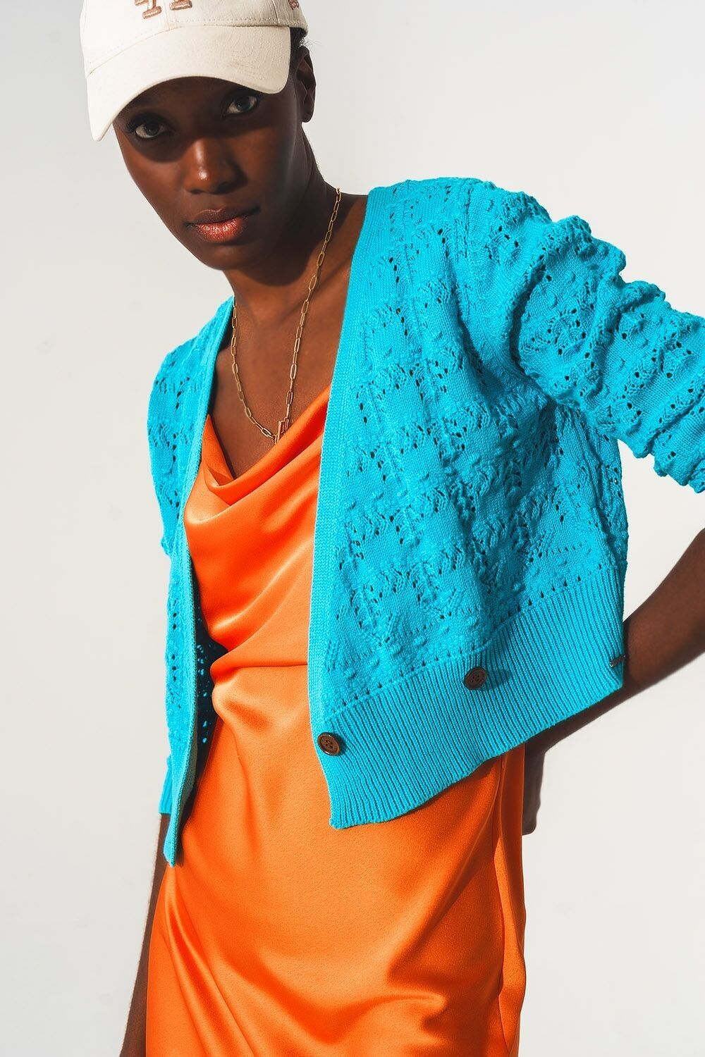 Pointelle-Strickcardigan in Blau