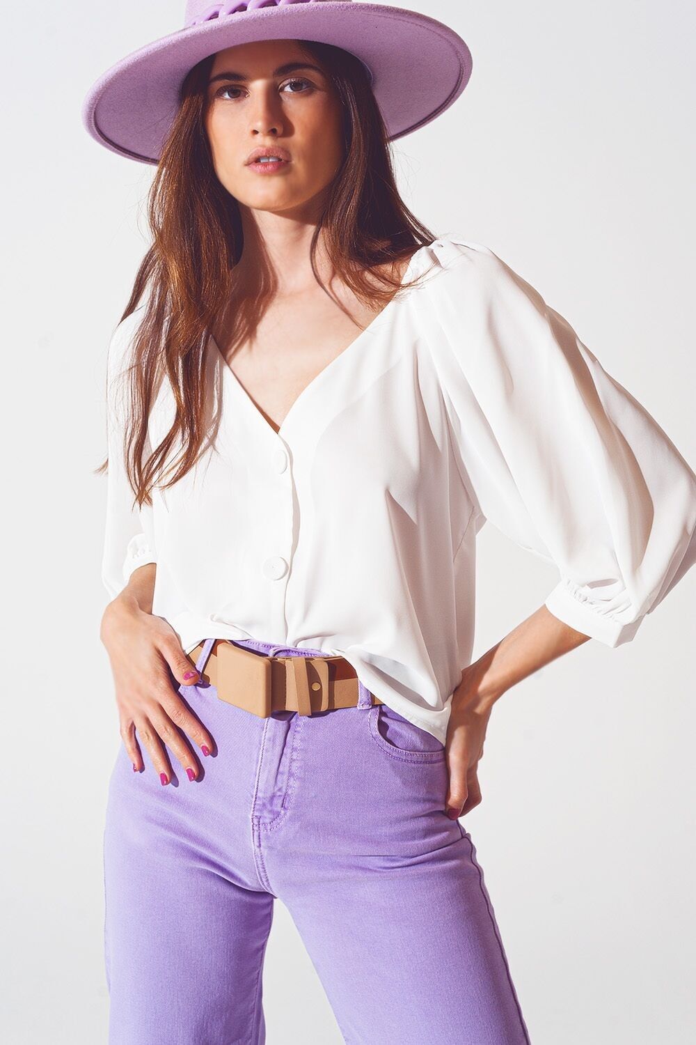 Durchgeknöpftes Satinhemd in Creme