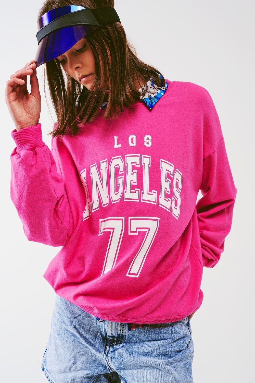 Sweatshirt mit „Los Angeles 77“-Text in Rosa