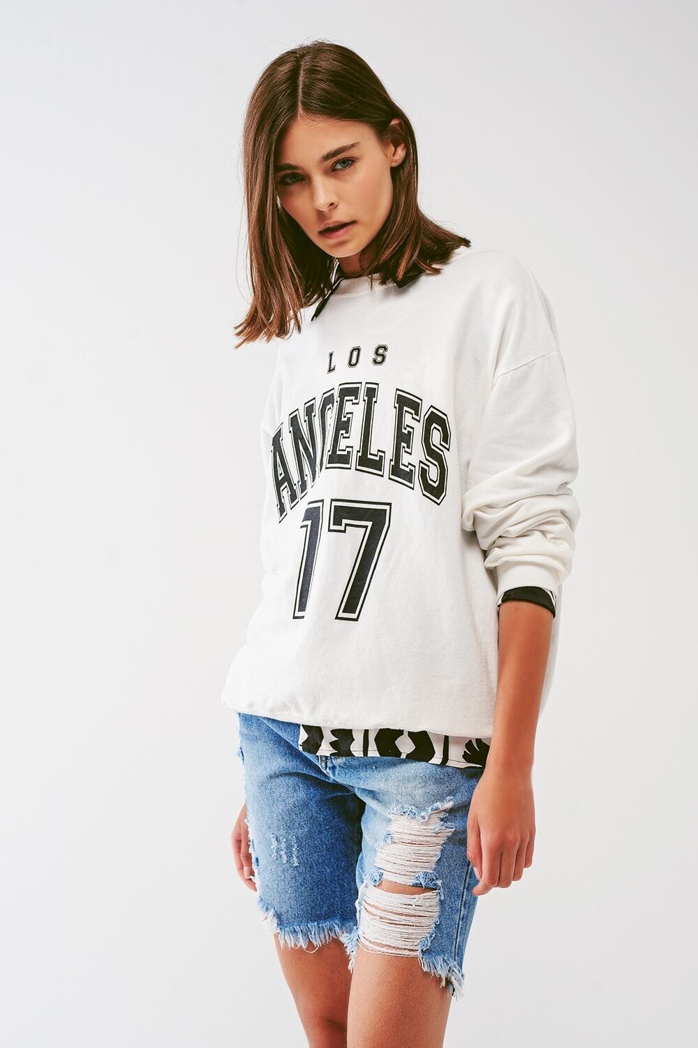 Übergroßes Sweatshirt mit „Los Angeles“-Schriftzug in Weiß