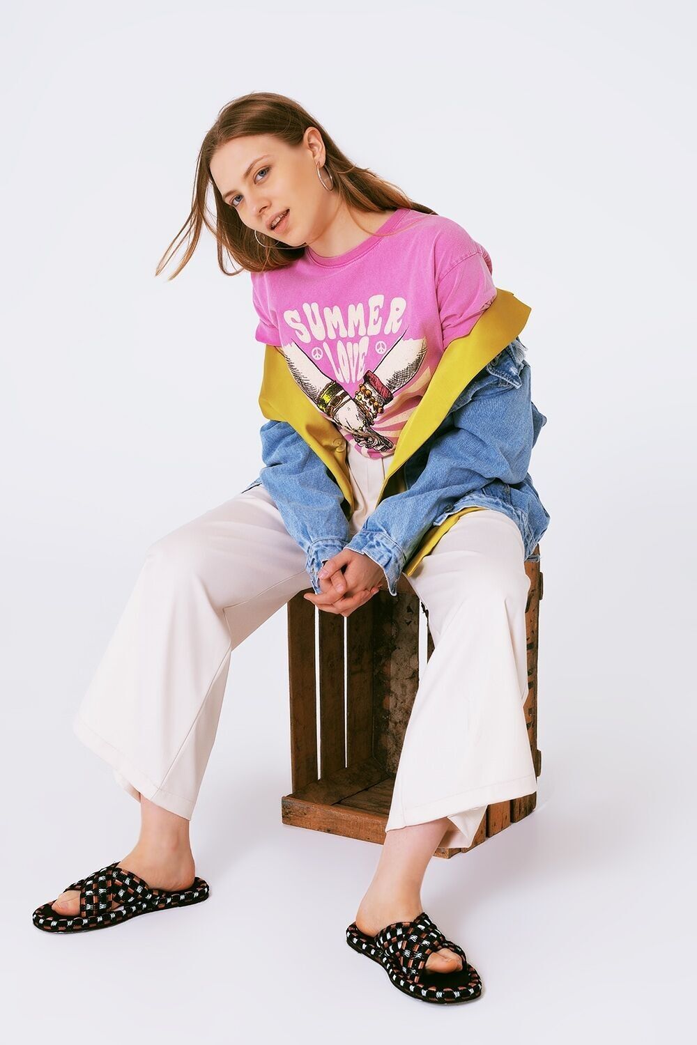 Grafik-T-Shirt mit Text „Summer Love“ in Rosa