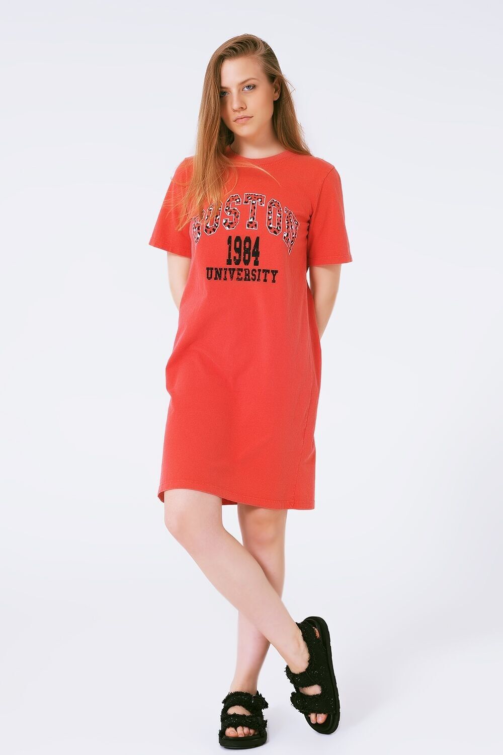 Rotes Midi-T-Shirt-Kleid Boston 1984 University