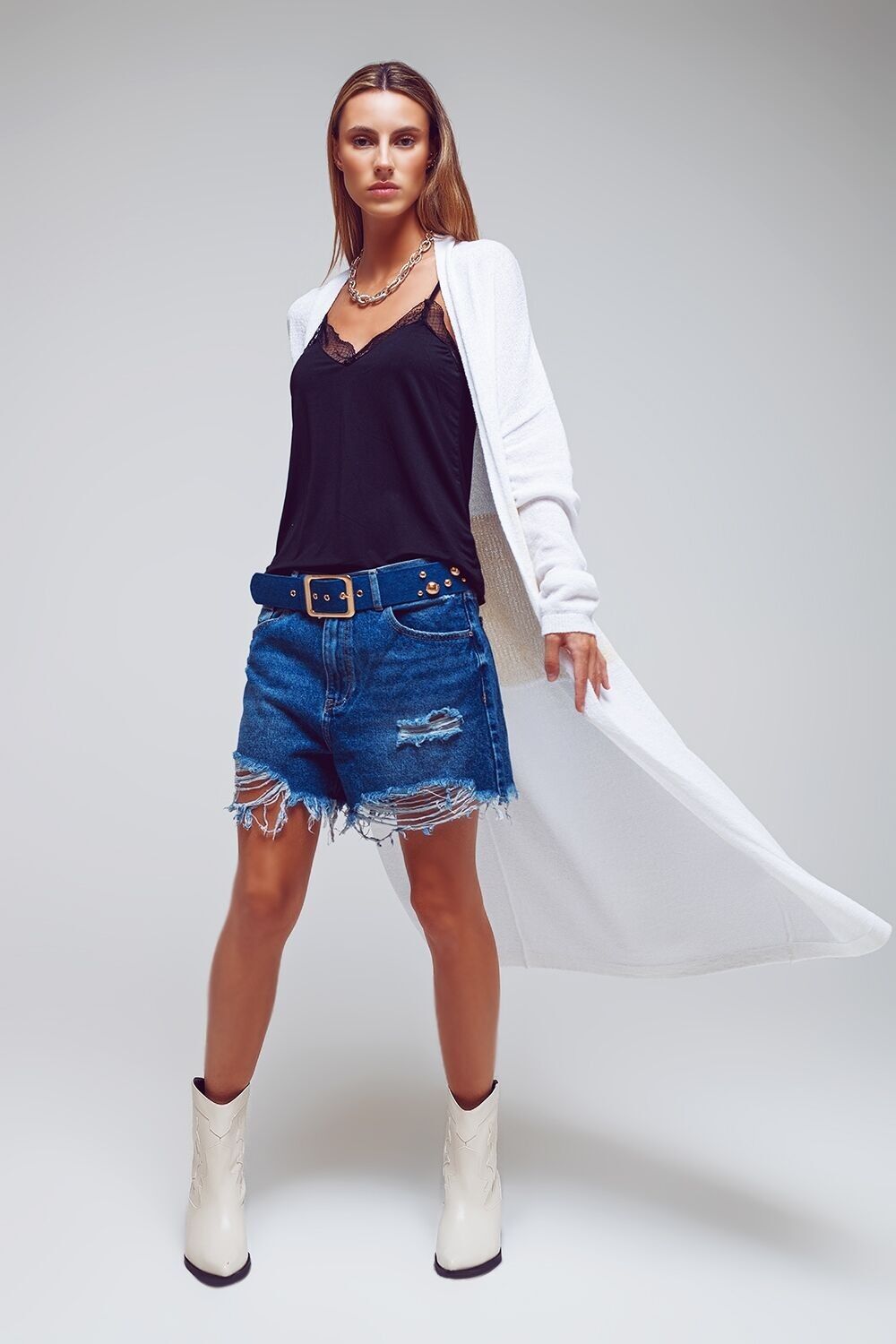 Midi-Cardigan im Farbblock-Design in Weiß