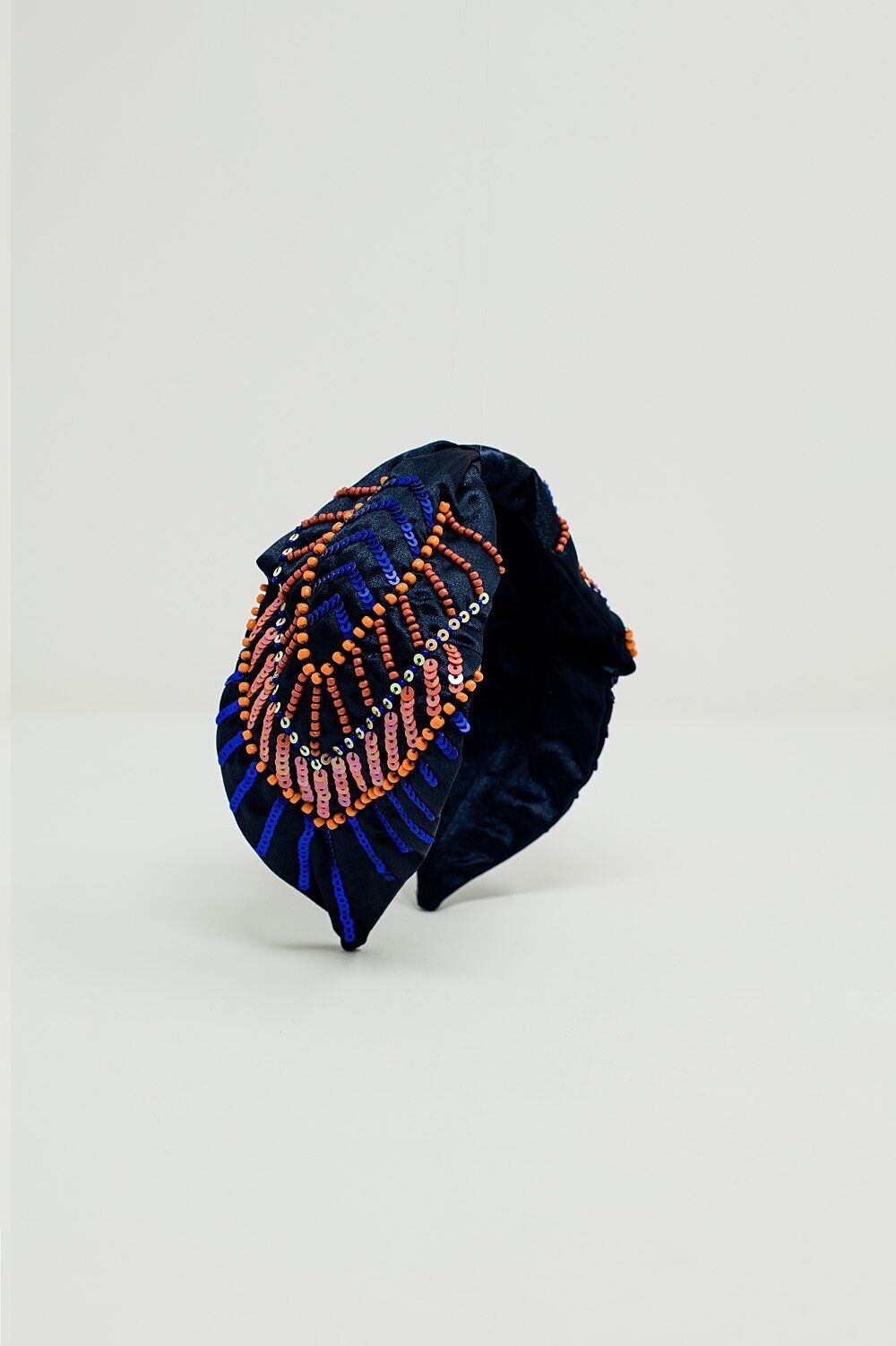 Marineblaues Stirnband mit Pailletten- und Strassverzierungen