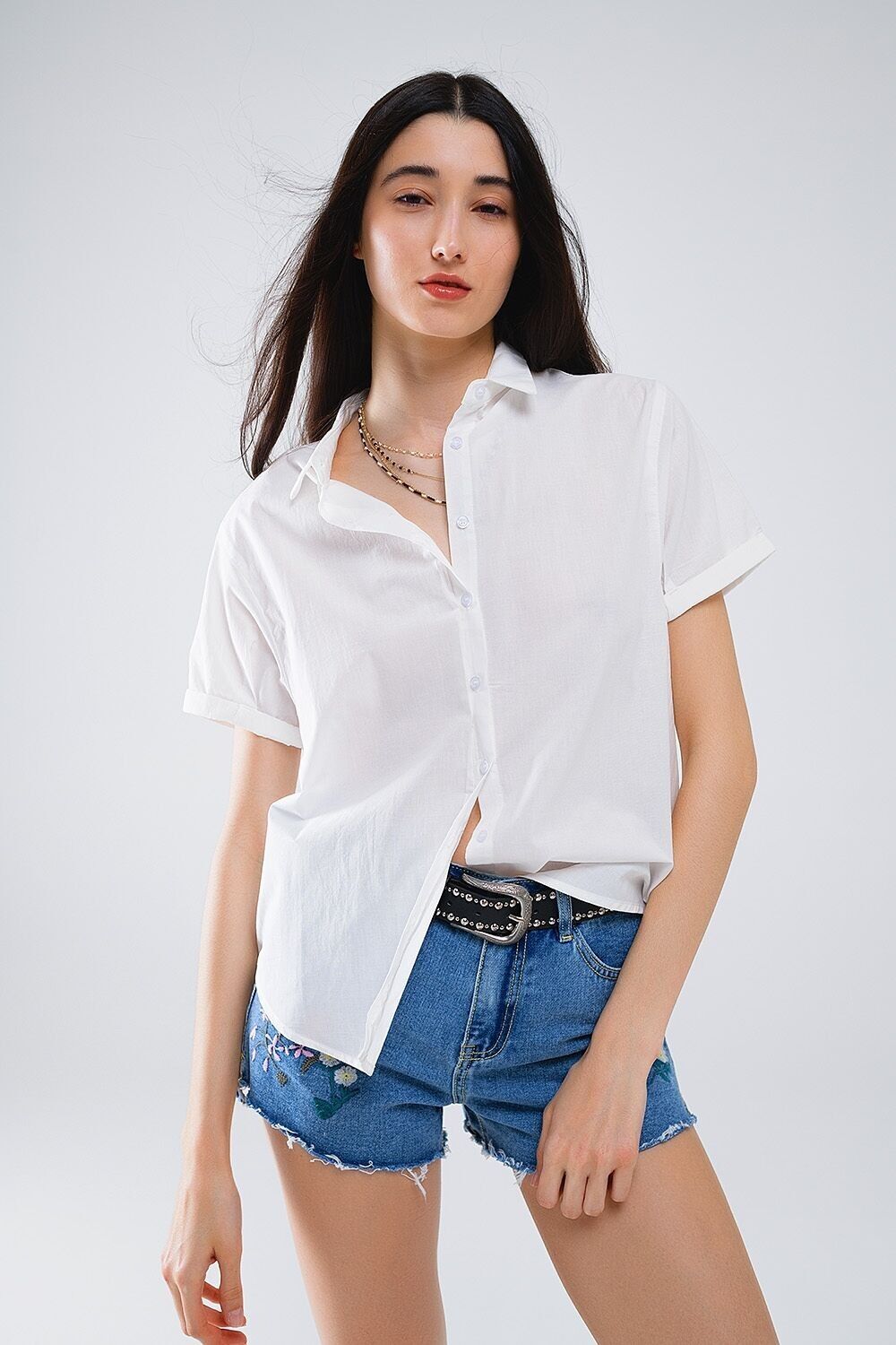 Short Sleeve Relaxed Button Up Shirt in white