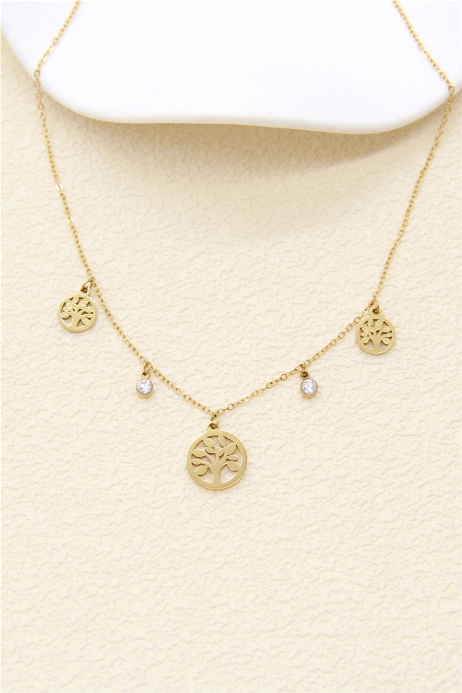 Collier Arbre de Vie Femme en Acier Inoxydable Doré avec Strass