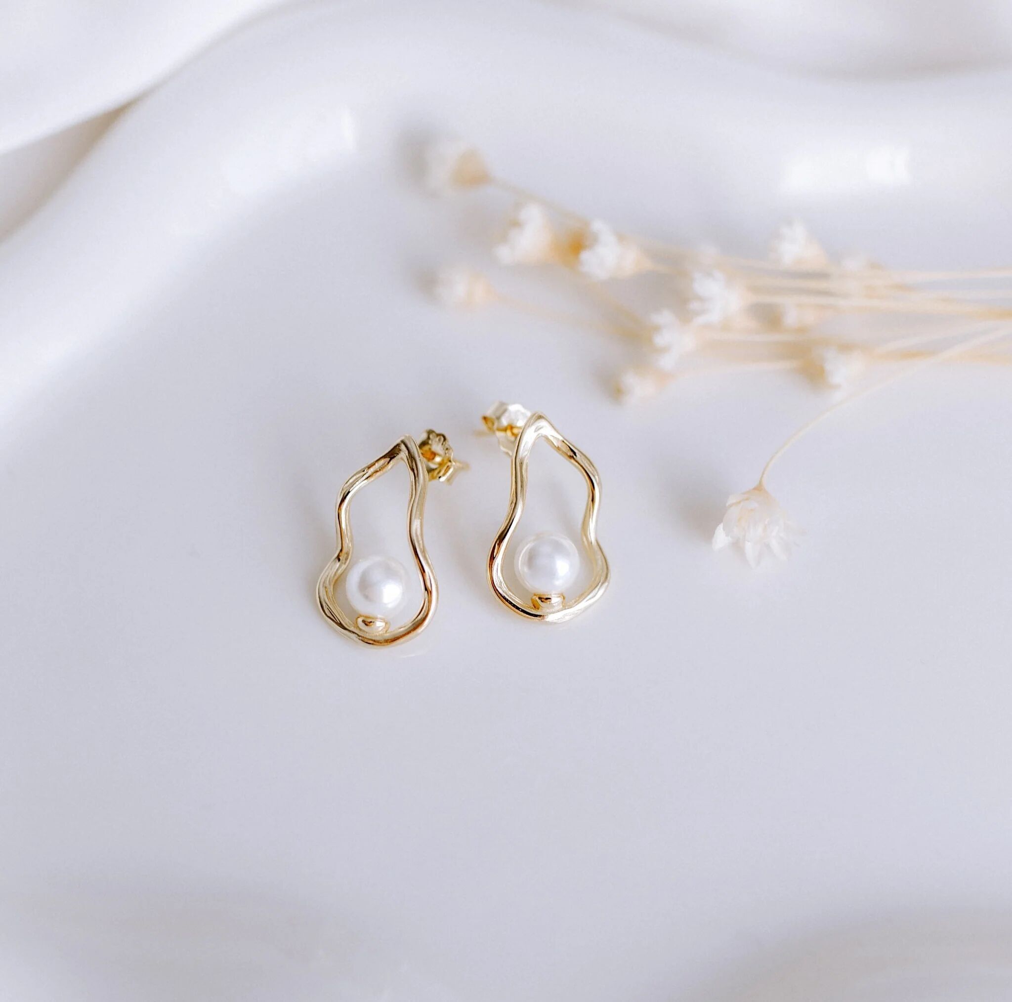 Orecchini di perle d'acqua dolce ostriche, 14k, filigrana moderna