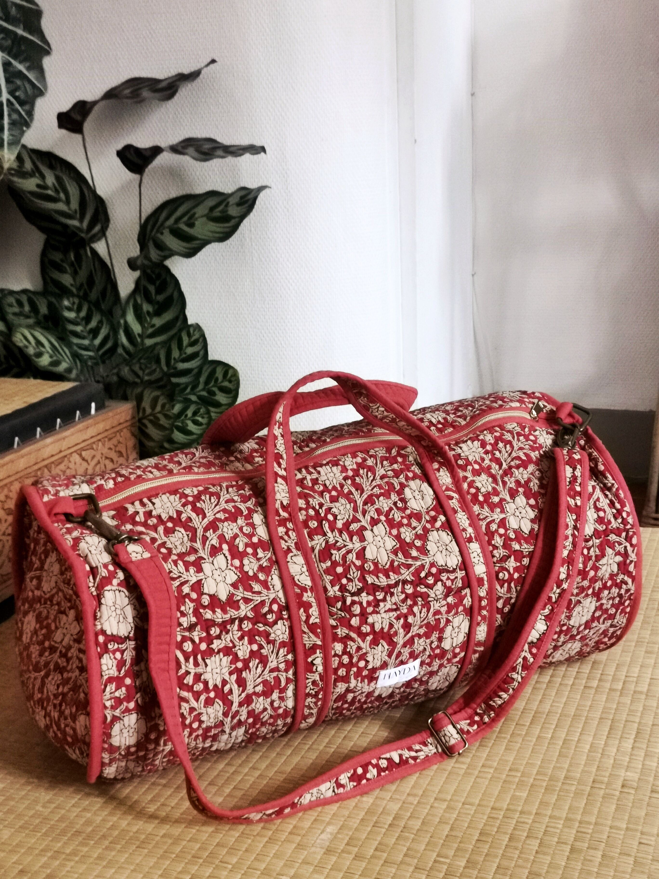 Quilted fabric travel bag - Jaipur - Indian block print weekend bag