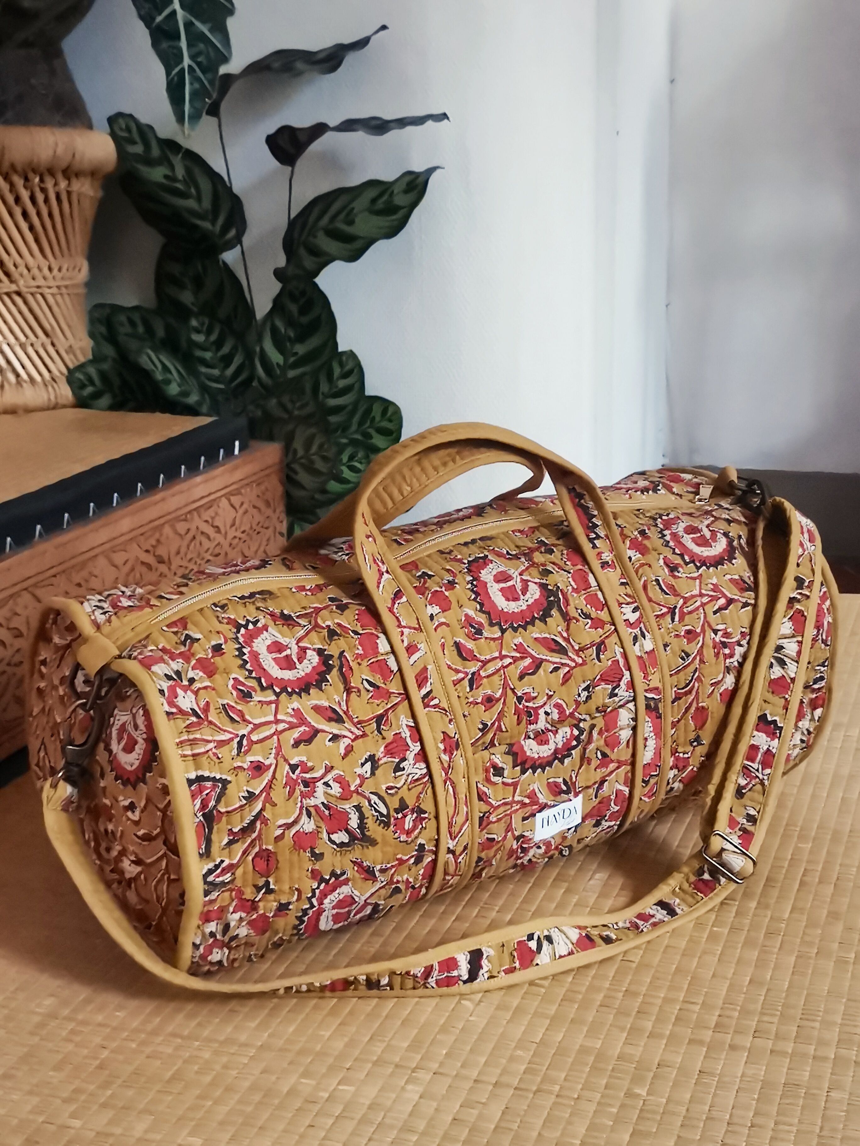 Quilted fabric travel bag - Udaipur - Indian block print weekend bag