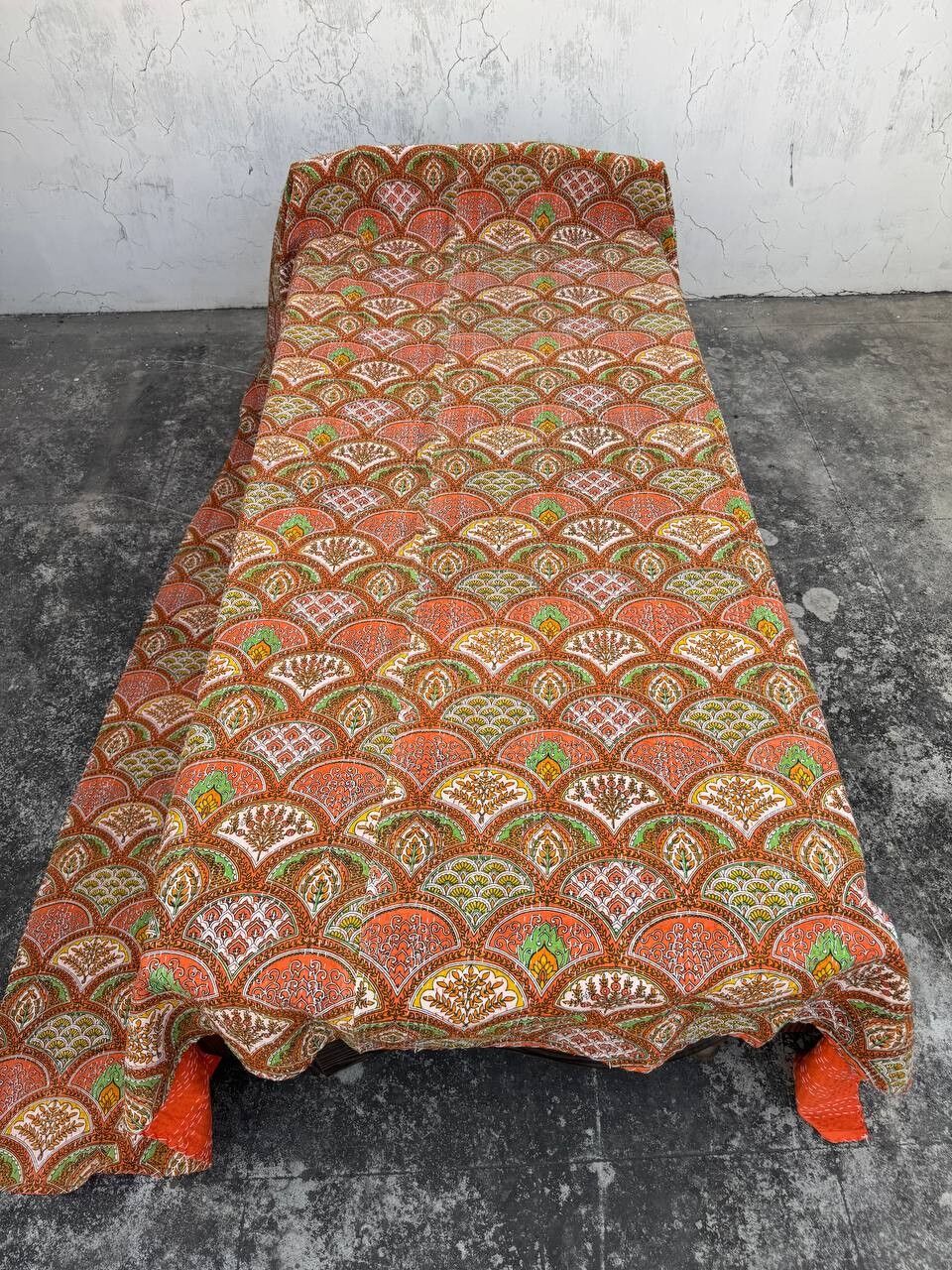 Handmade Indian Cotton Kantha Quilt – Reversible
