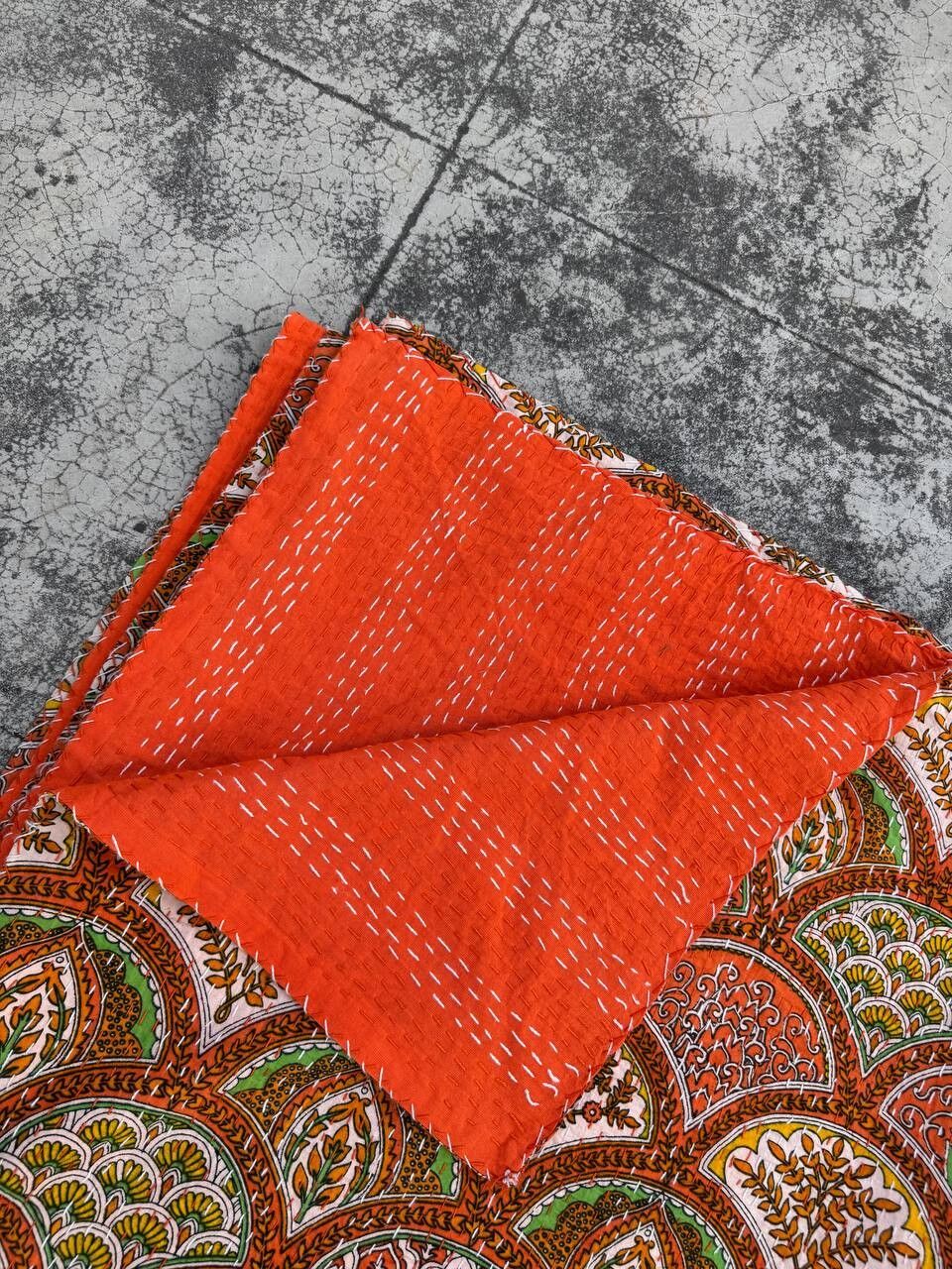 Handmade Indian Cotton Kantha Quilt – Reversible