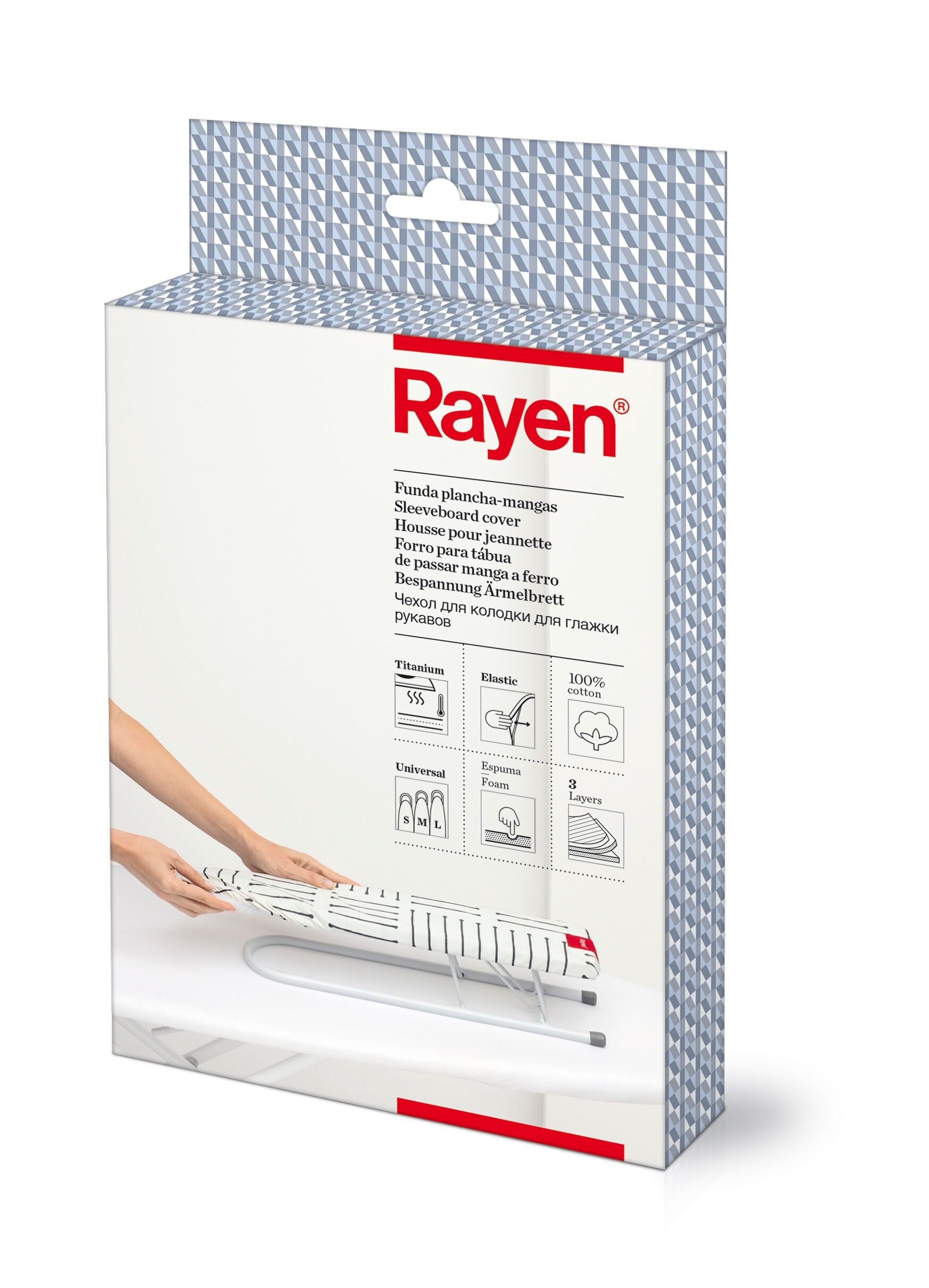Rayen | Sleeve Ironing Cover | Elastic | Cover with Layers of Foam, 100% Cotton, and Titanium Coating | Dimensions: 61.5 x 21.5 cm