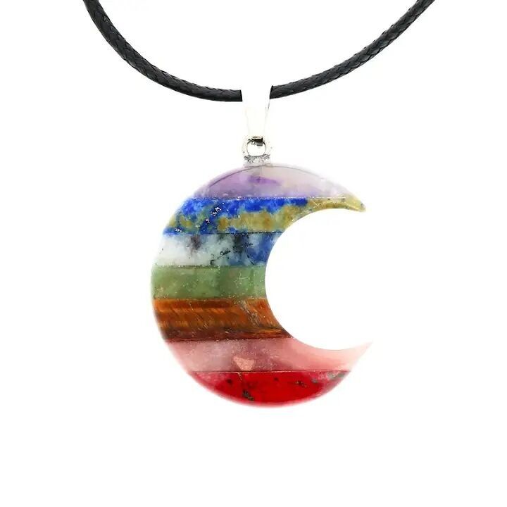 Pendentifs 7 Chakras Croissant de Lune 30 mm