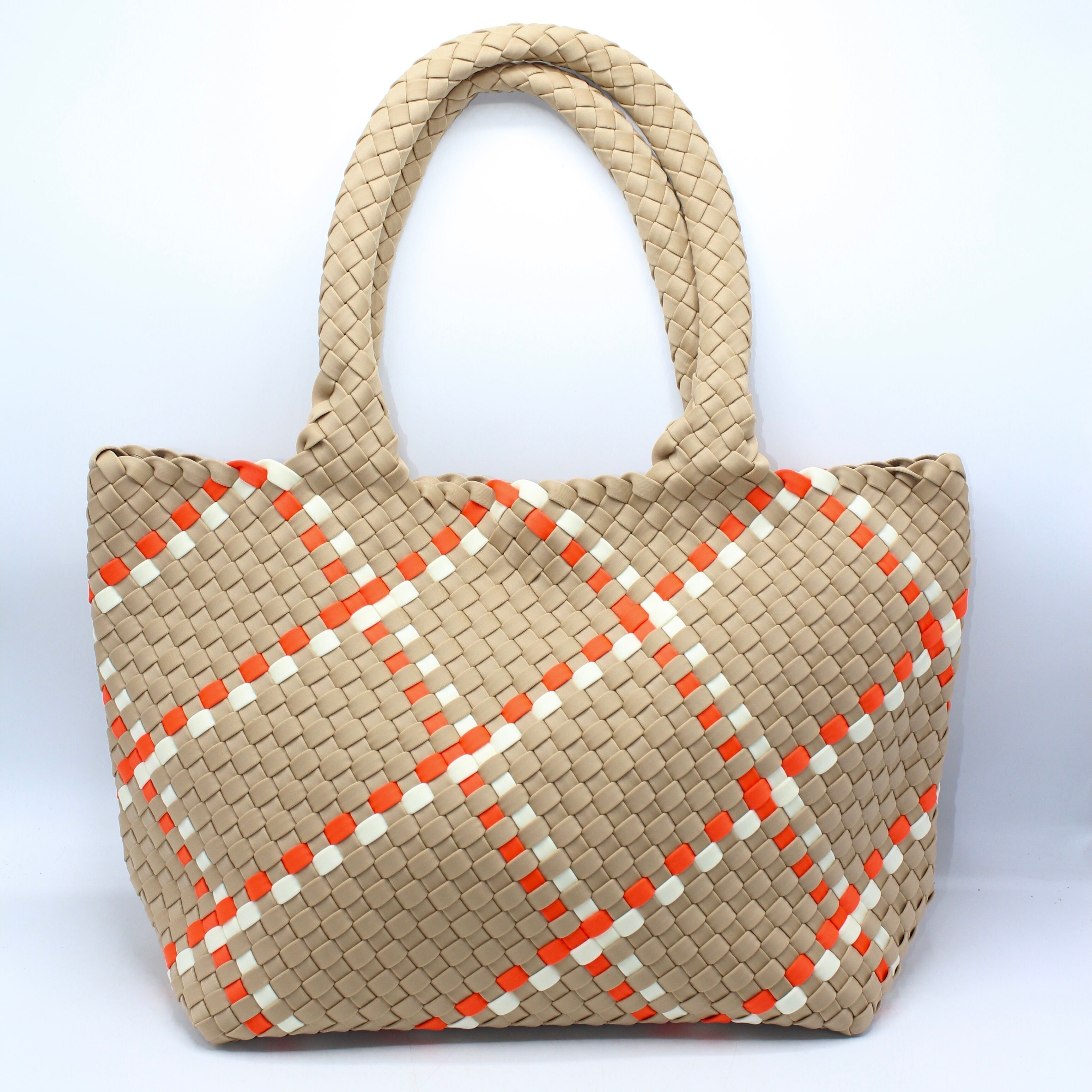 Borsa tote in pelle vegana intrecciata con tessuti in neoprene