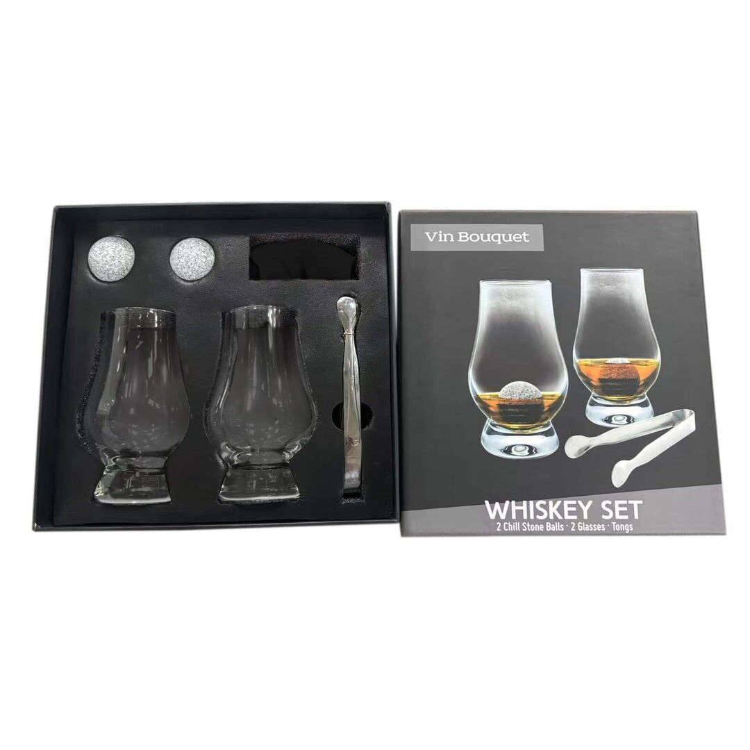 Set of 2 Classic Whiskey Glasses with Chilling Stones and Tongs
