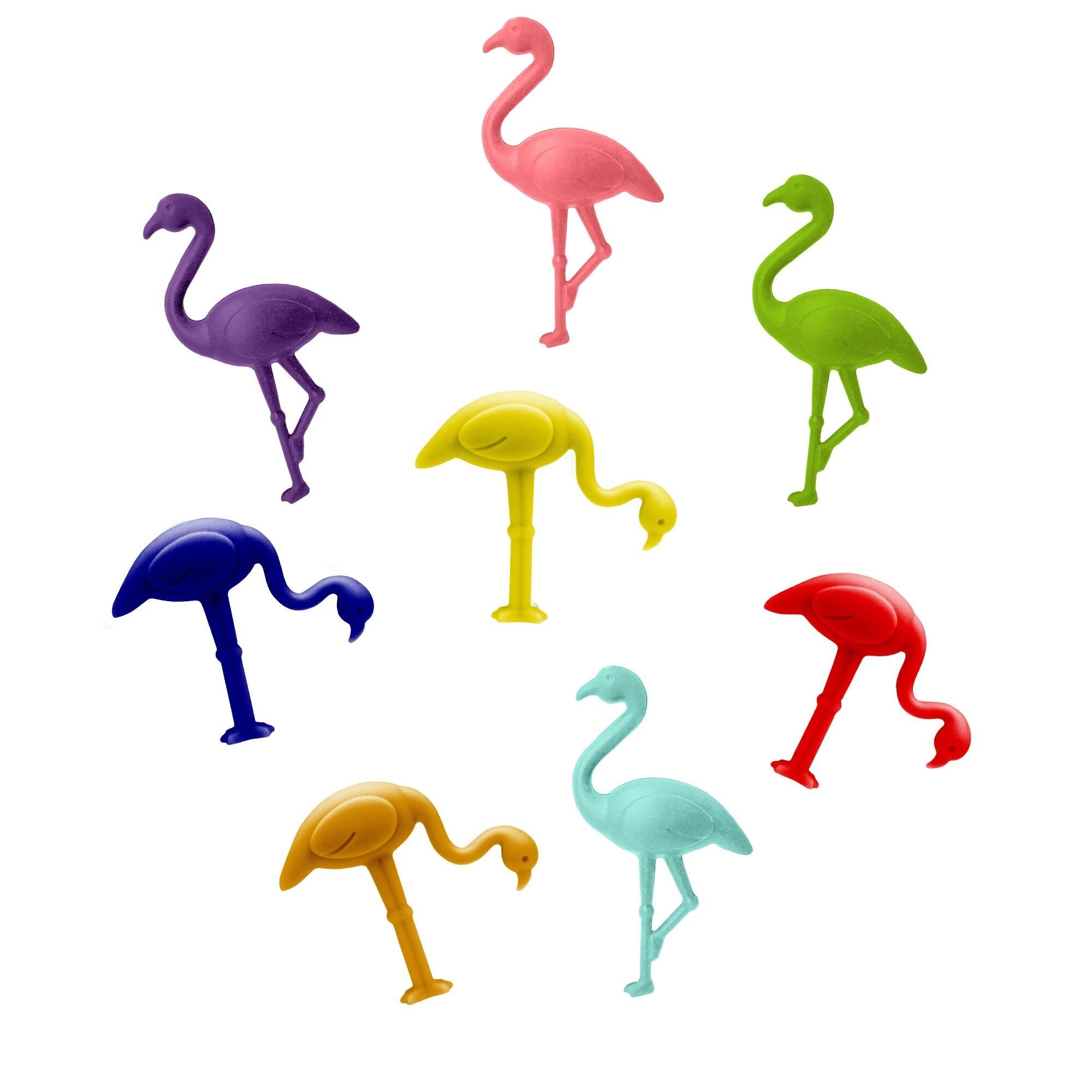 Set of 8 assorted silicone wine glass markers - Flamingos