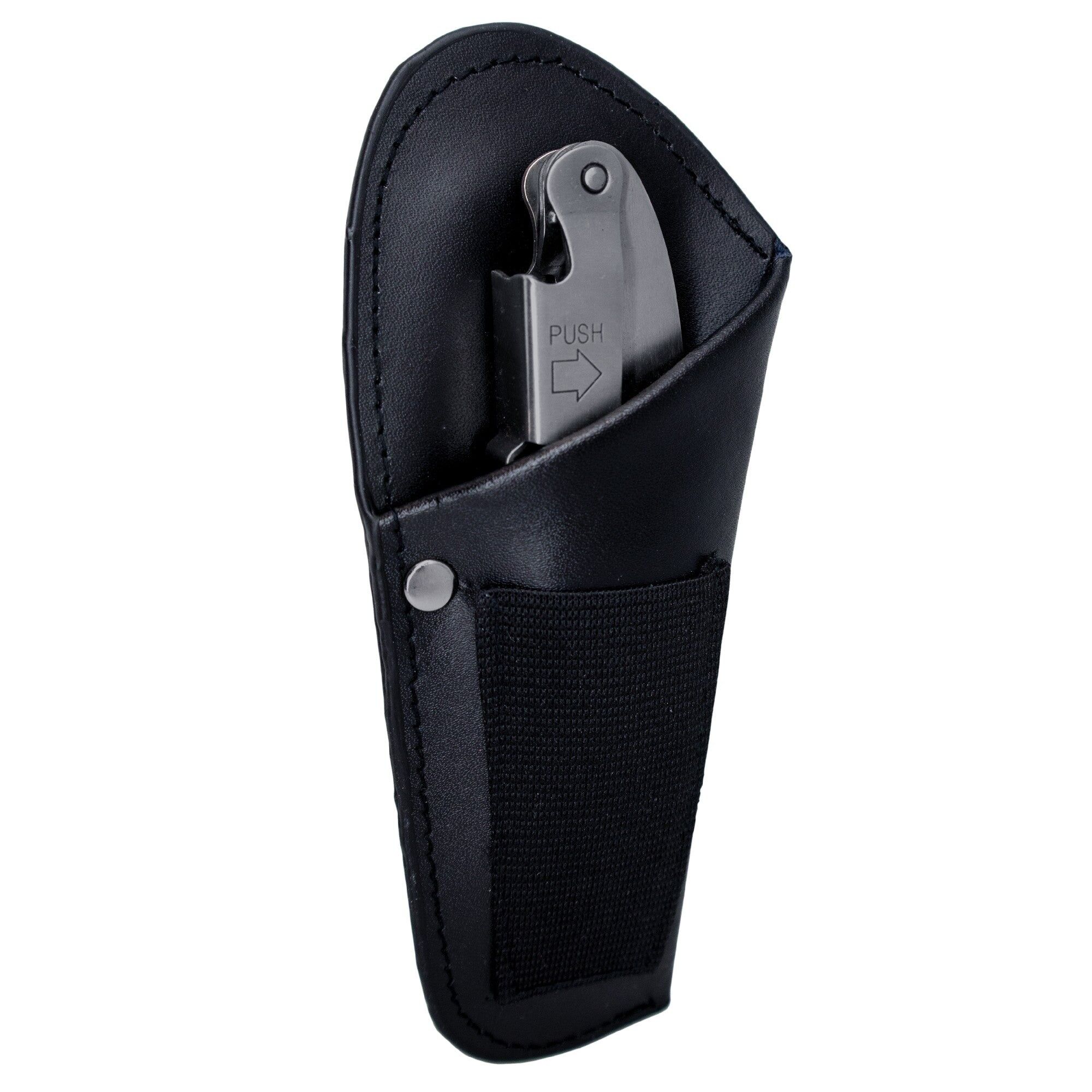 Leather corkscrew case with metal clip