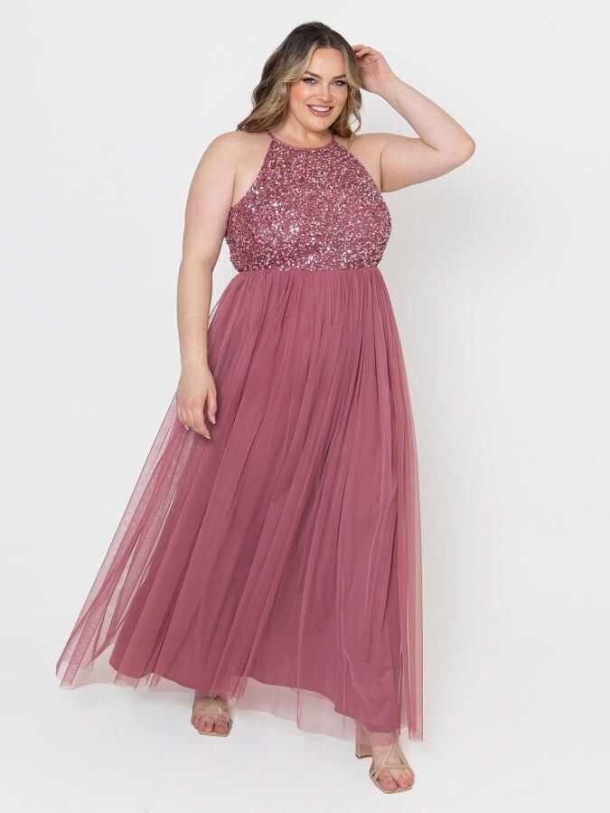 Maya Desert Rose verziertes Neckholder-Maxikleid