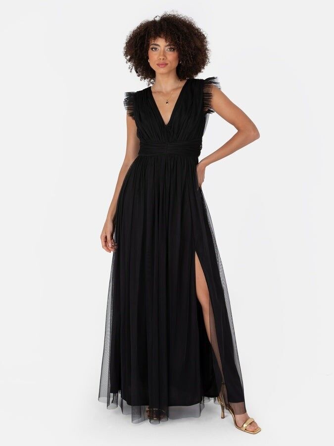 Anaya With Love Recycled Black Flatter Sleeve Maxi Dress