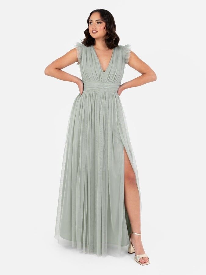 Anaya With Love Recycled Frosty Green Flatter Sleeve Maxi Dress
