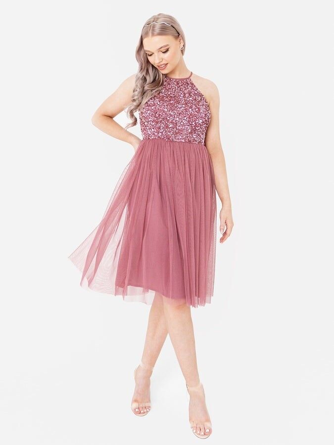 Maya Desert Rose verziertes Neckholder-Midikleid