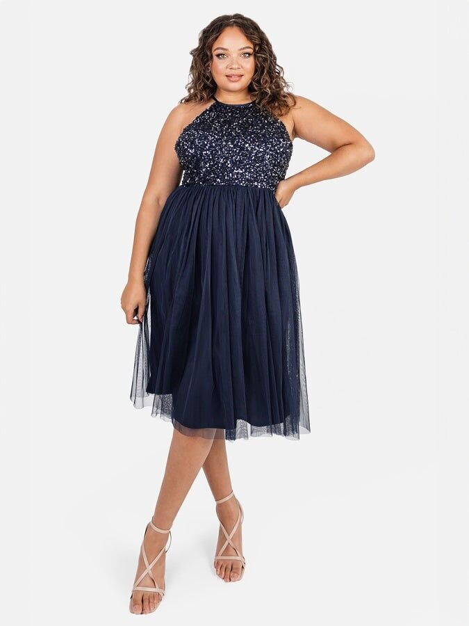 Maya Navy Midikleid mit Verzierungen und Neckholder