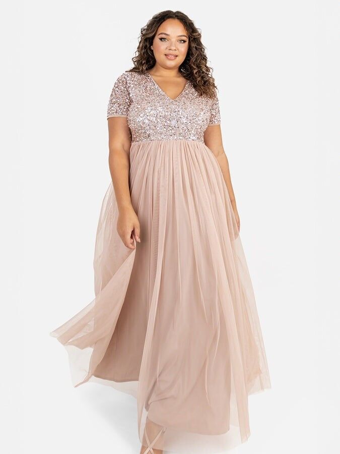 Maya Taupe Blush Maxikleid mit V-Ausschnitt und Verzierungen