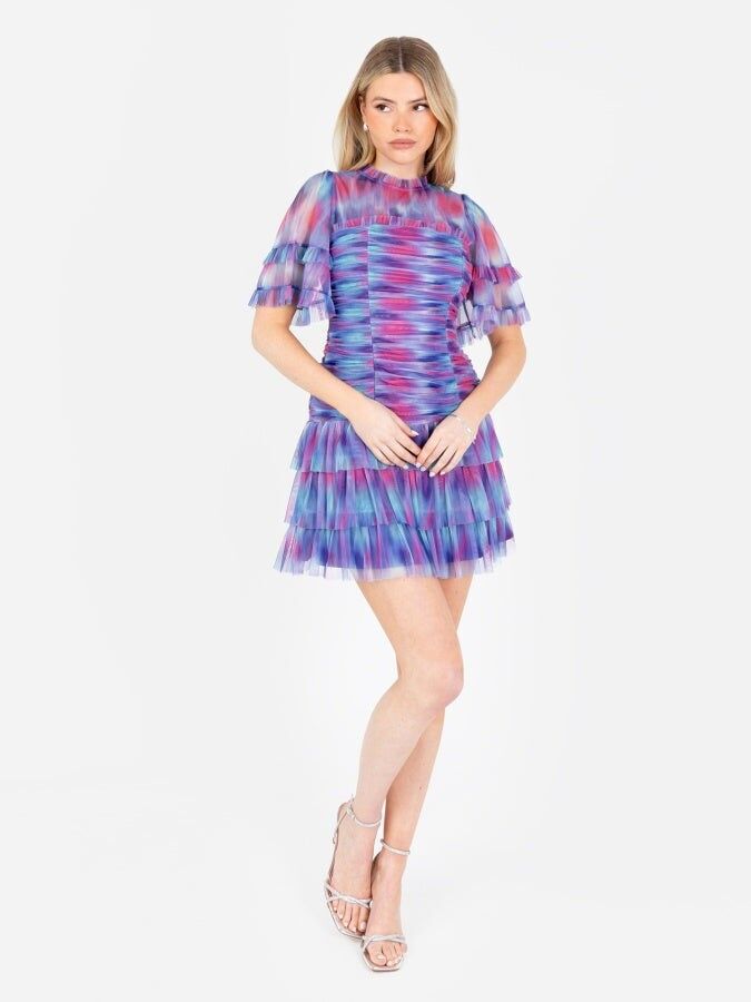 Vestido mini fruncido con acuarela abstracta reciclada de Anaya With Love