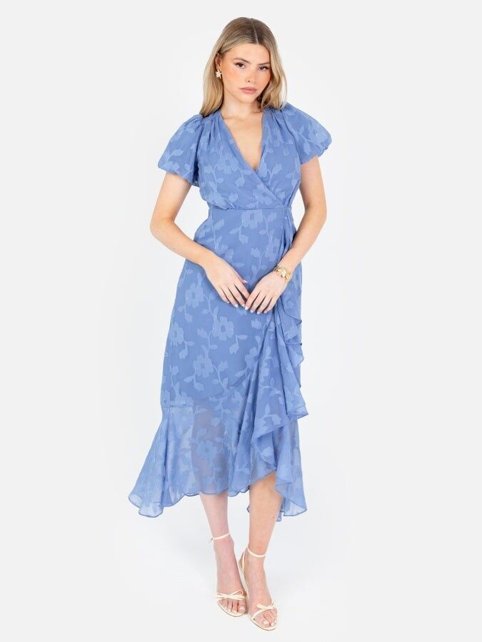 Vestido midi con espalda abierta y efecto desgastado con estampado floral azul océano de Anaya With Love