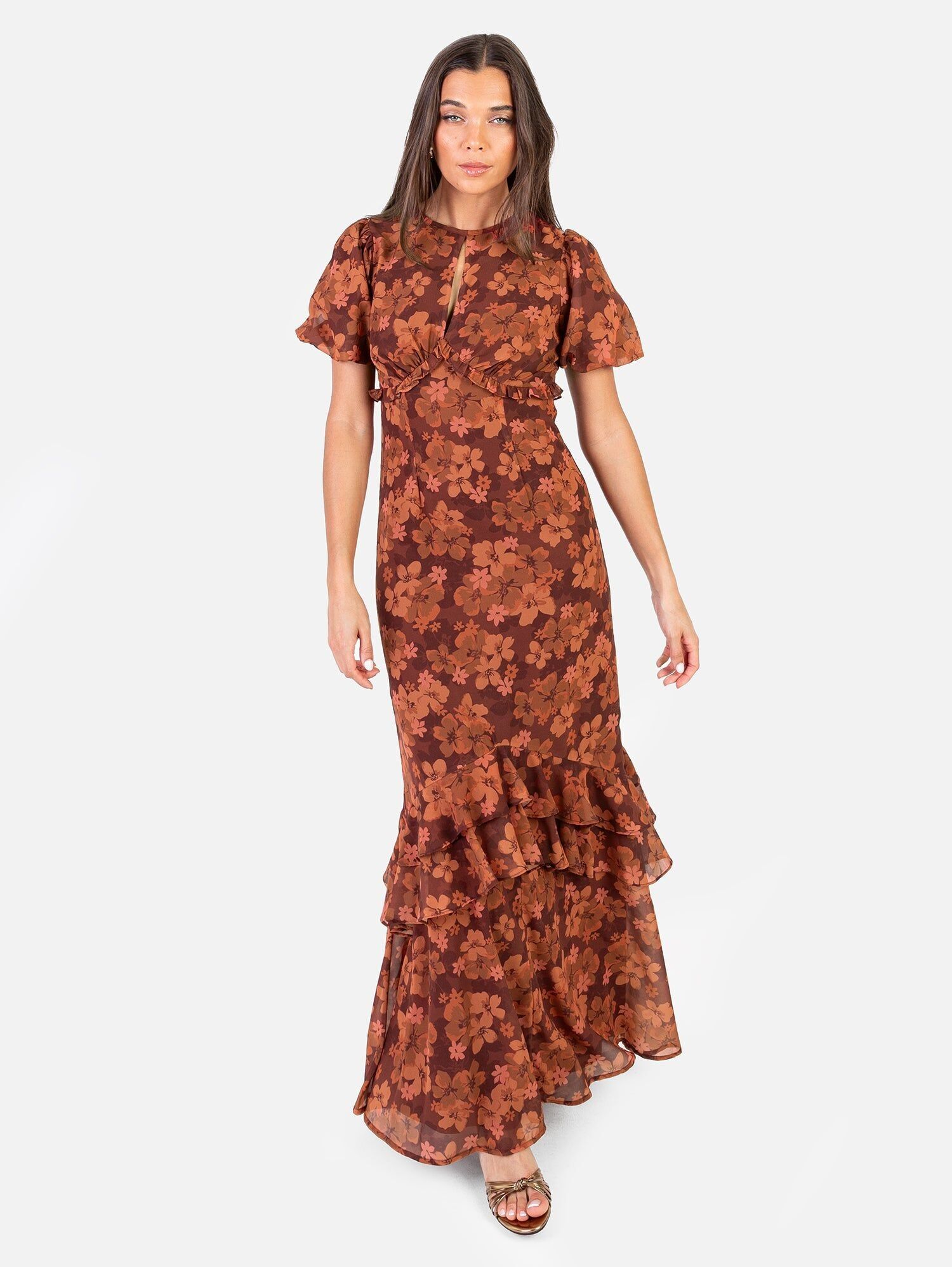 Anaya With Love Recycled Rust Floral Kurzarm-Maxikleid